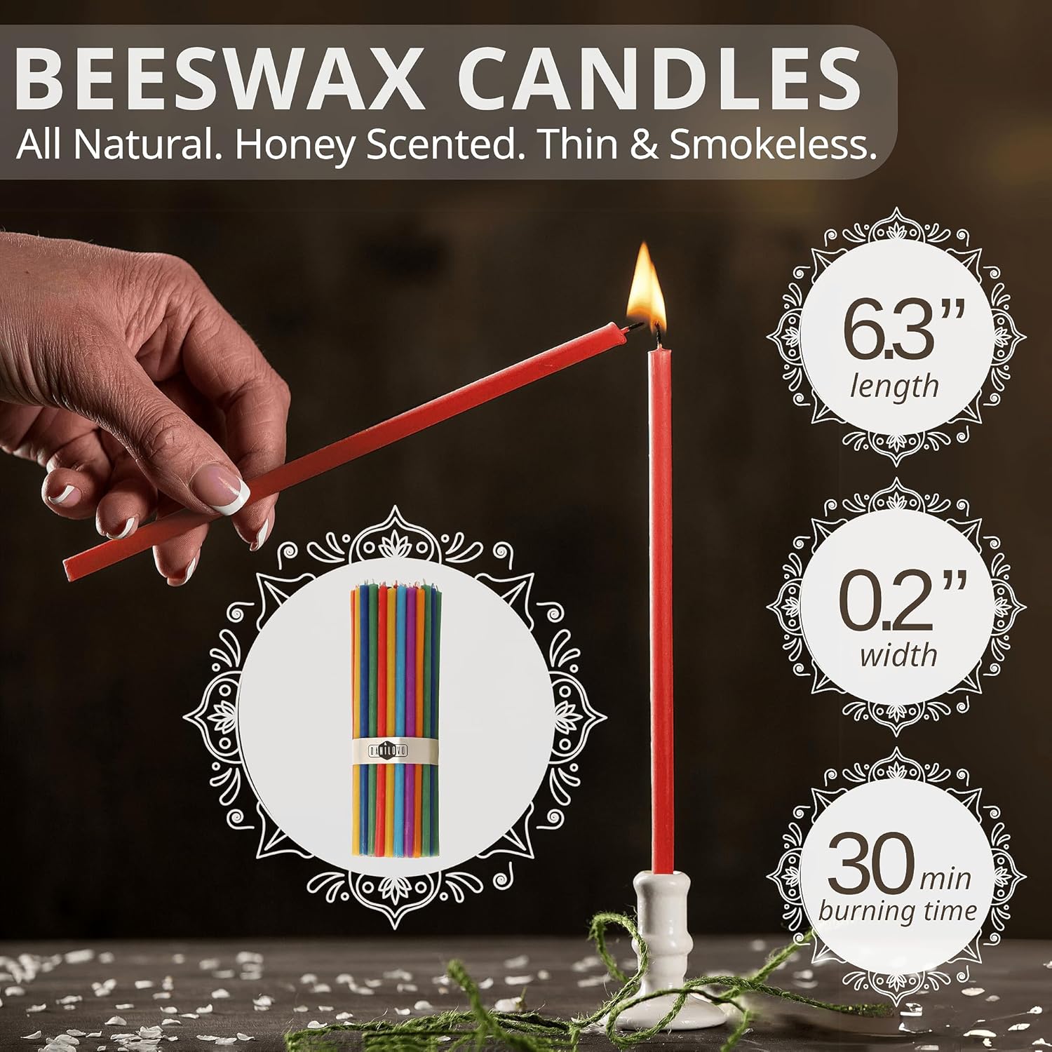 Danilovo Smudging Kit with 5 Palo Santo Sticks 1 White Sage Stick 50 Chakra Beeswax Candles and Ceramic Holder