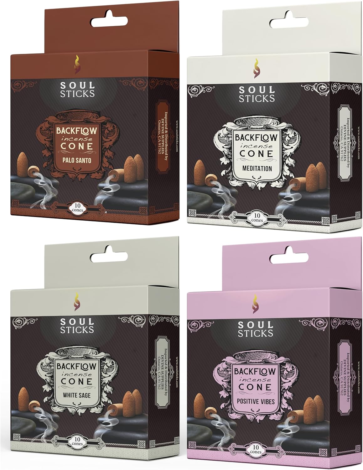 Soul Sticks Assorted Backflow Incense Cones for Meditation and Yoga