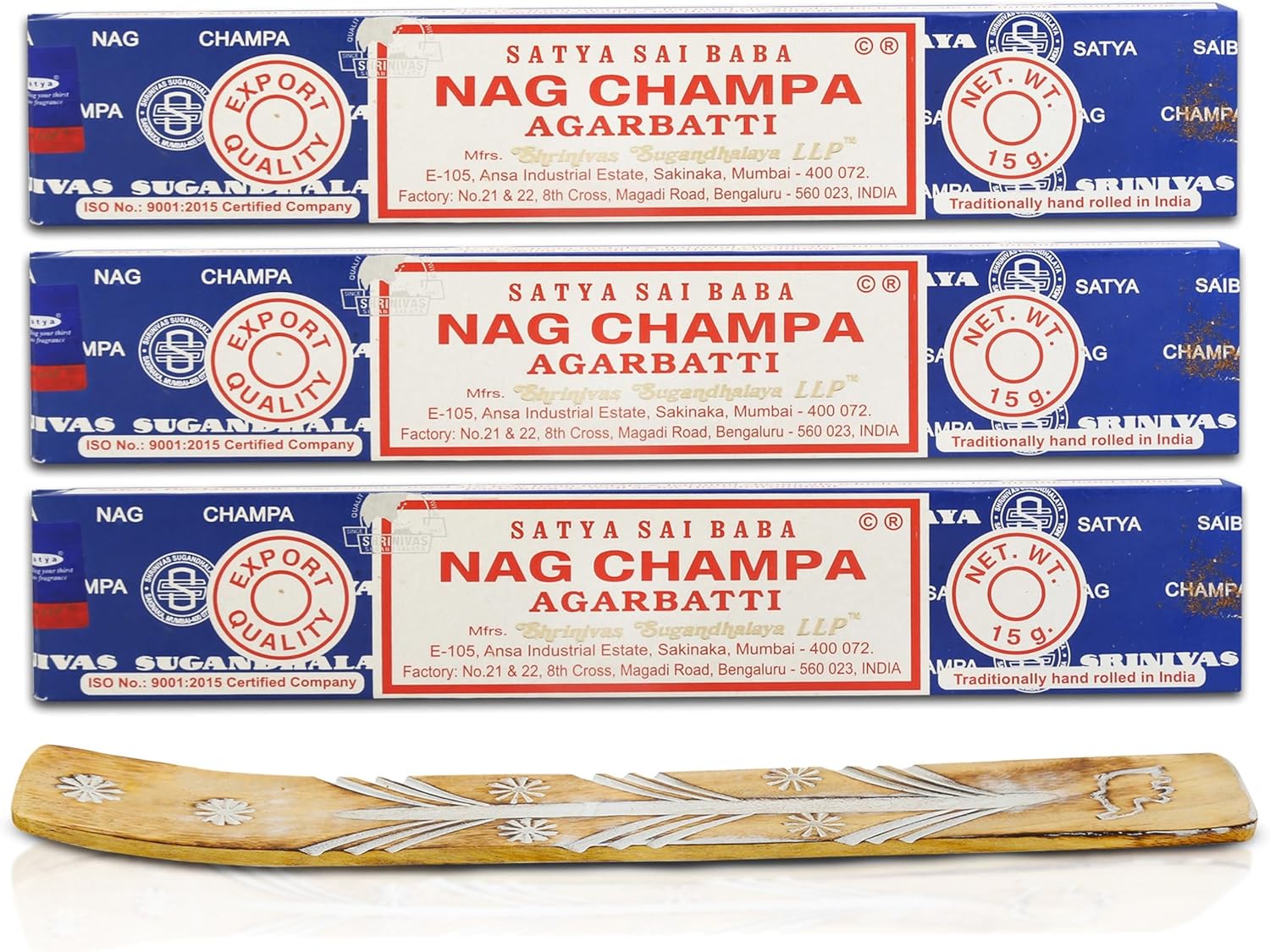 Satya Nag Champa Incense Sticks 45gm Pack with Raajsee Holder