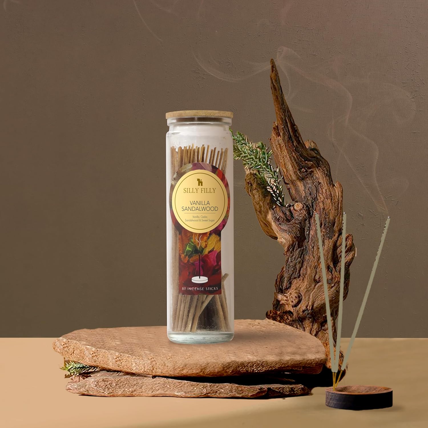 Vanilla Sandalwood Incense Sticks Set of 80 in Glass Jar