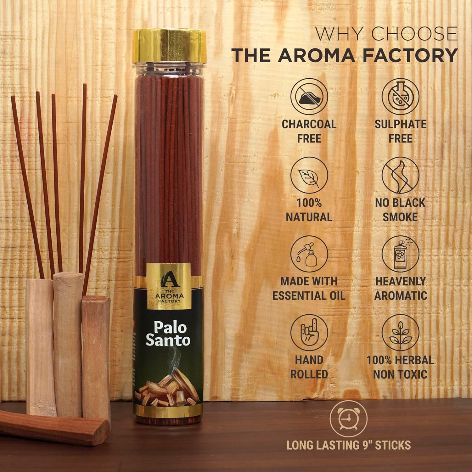 The Aroma Factory Organic Incense Sticks Palo Santo Amber Myrrh 2 x 100g