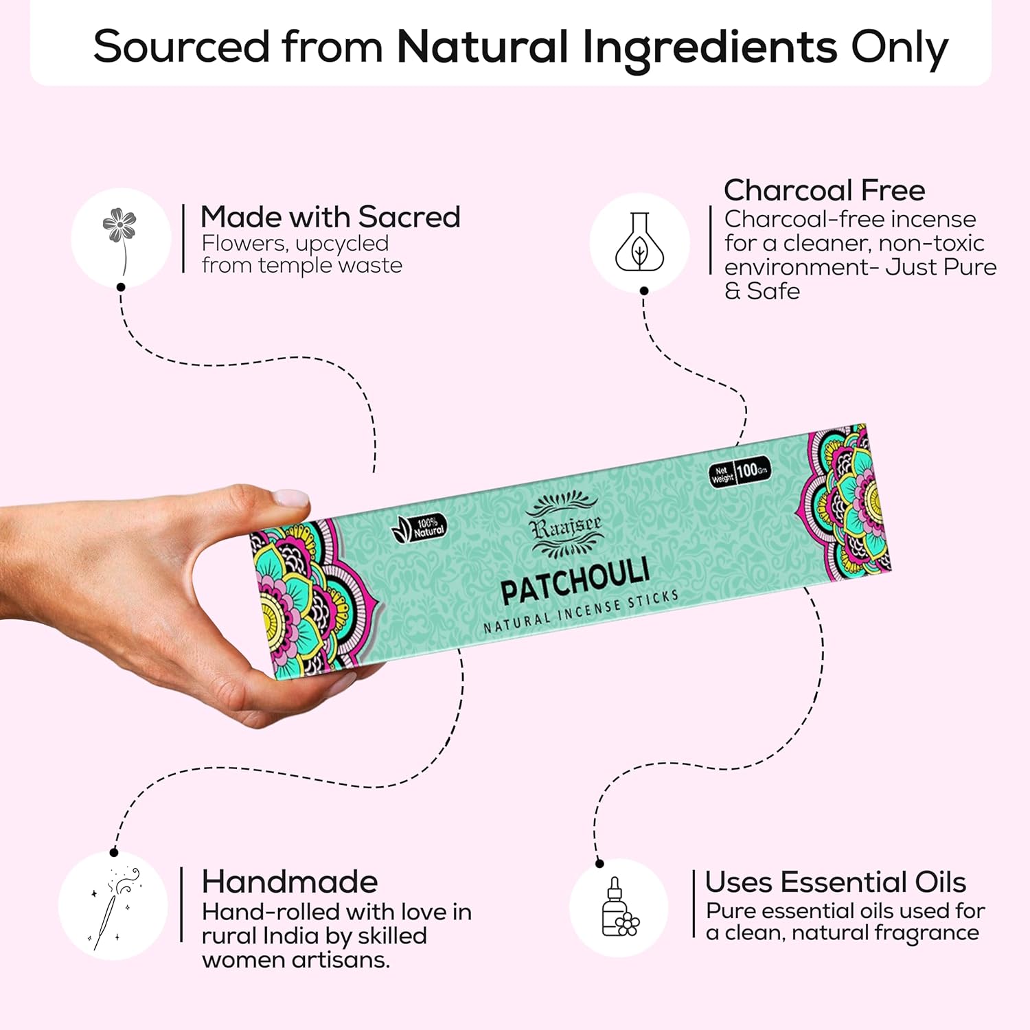 Raajsee Patchouli Incense Sticks 100 Natural Pack of 12