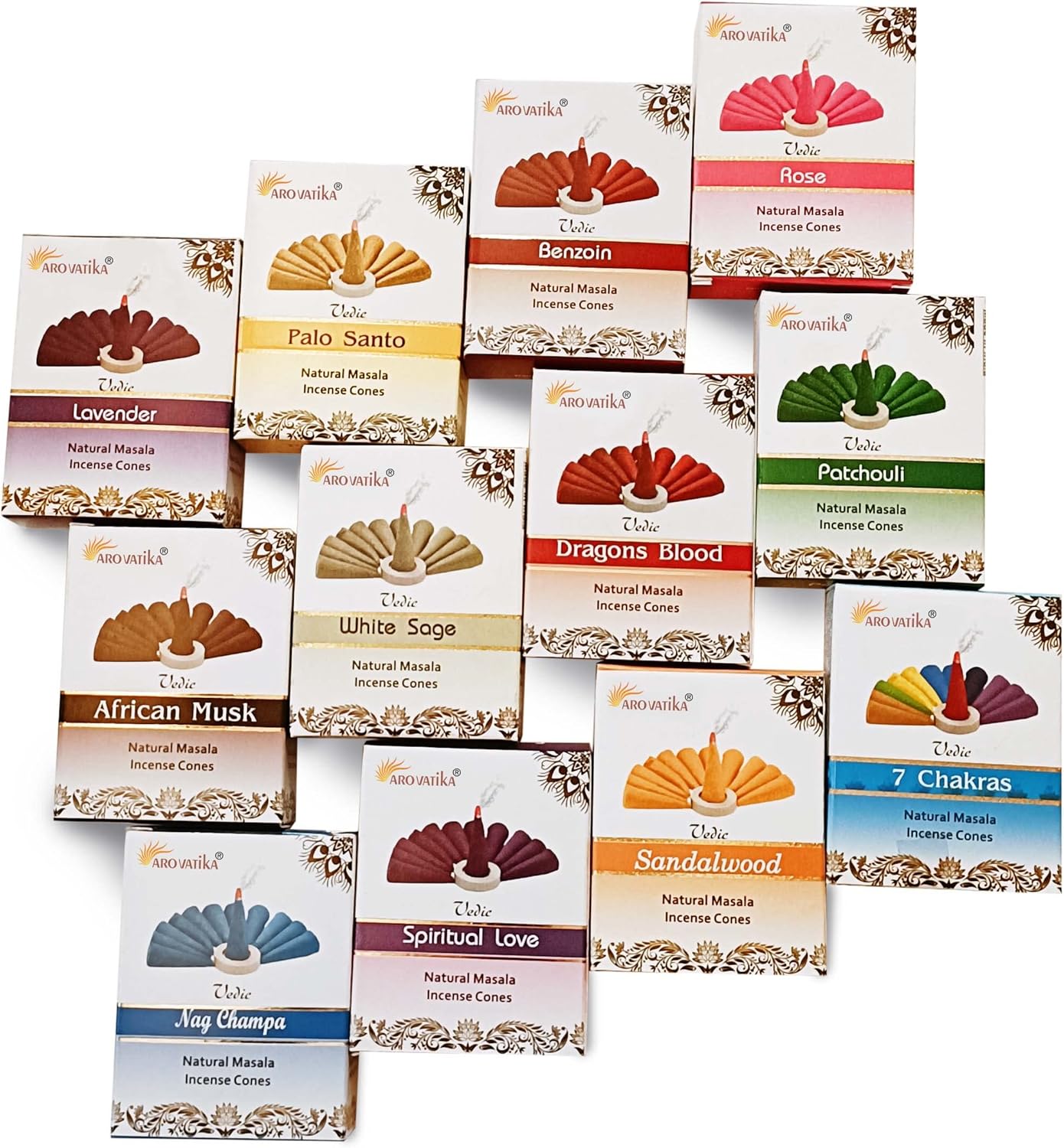 ARO VATIKA Vedic Nag Champa Natural Incense Cones 120 Pack of 12 Boxes