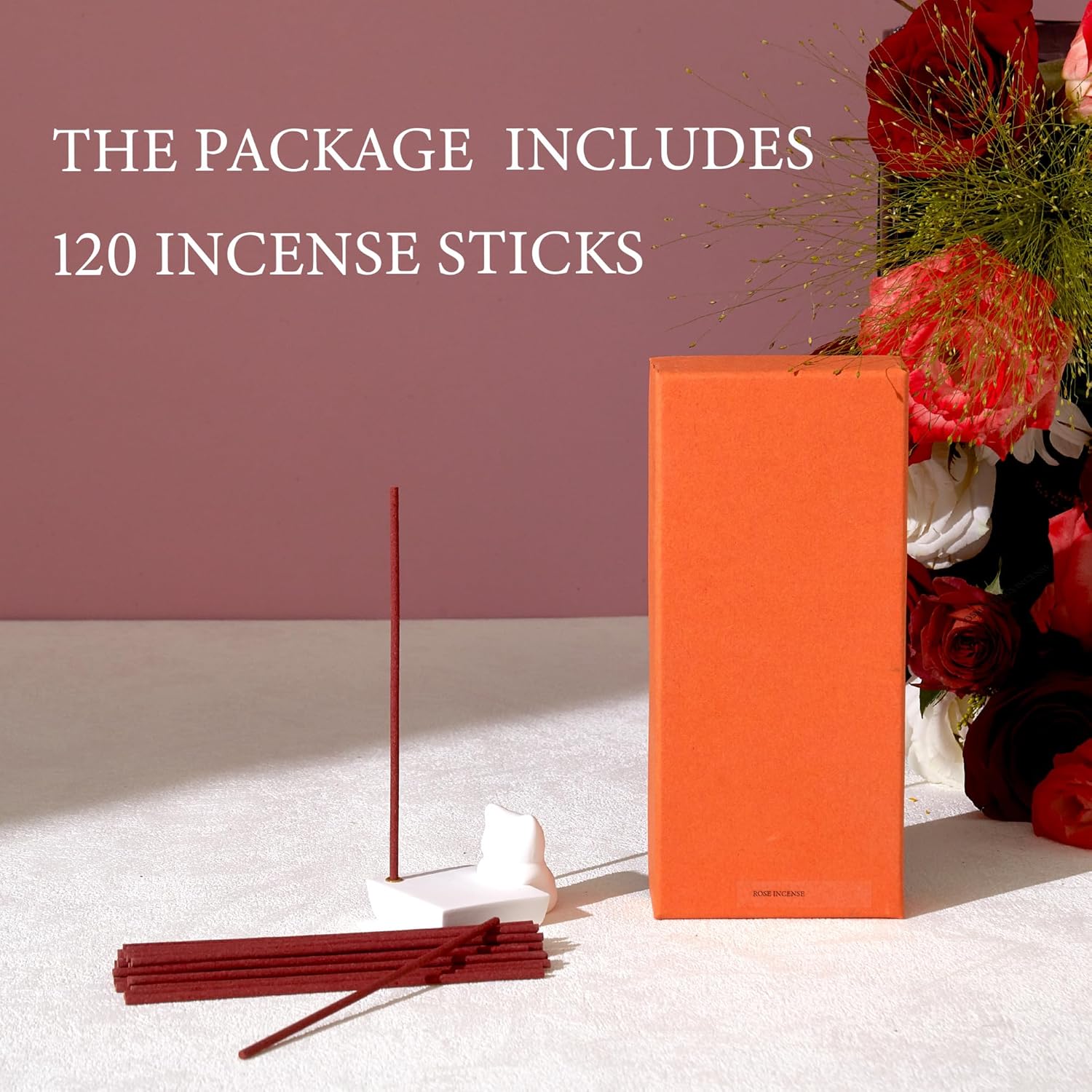 Rose Incense Sticks - 120 Natural Sticks for Relaxation Air Purification