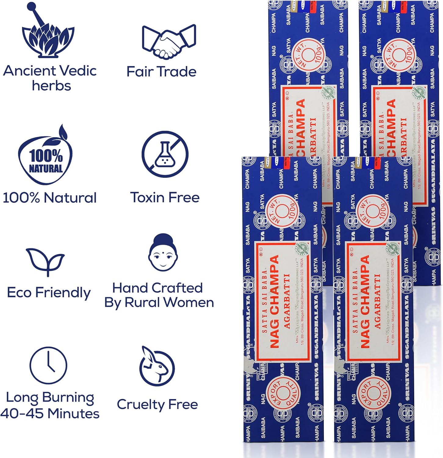 Satya Nagchampa Incense Sticks 4 Pack 400 GMS with Holder