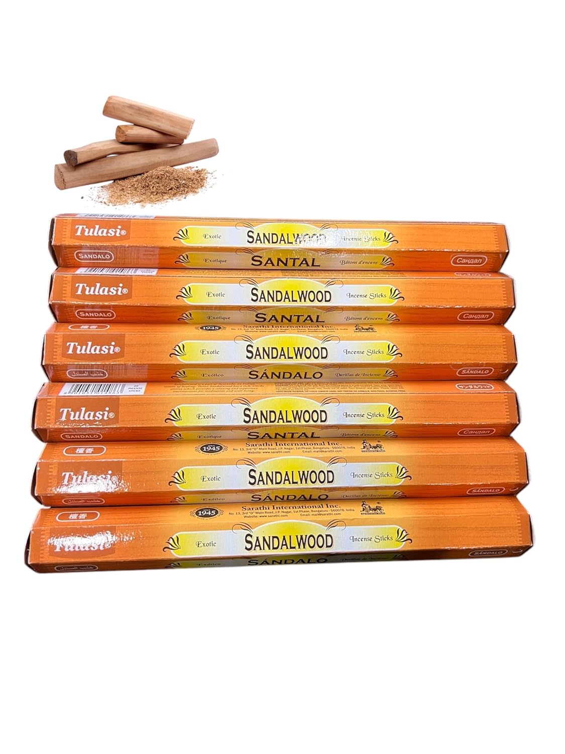 Salco Sandalwood Incense Box of Six 20 Stick Hex Tubes