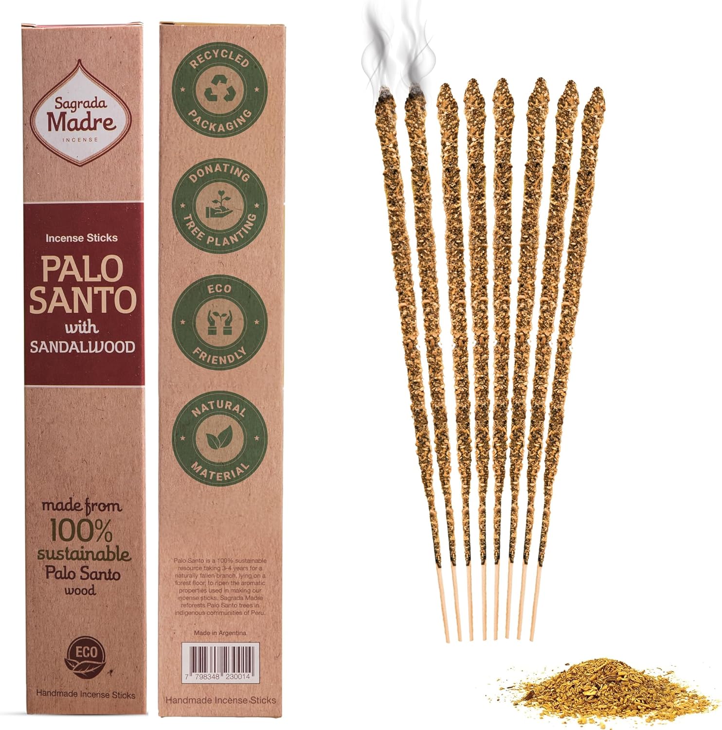 8pcs Wildly Harvested Palo Santo Incense Sticks with Sandalwood 9 Long - Eco Friendly Non-Toxic Aromatic