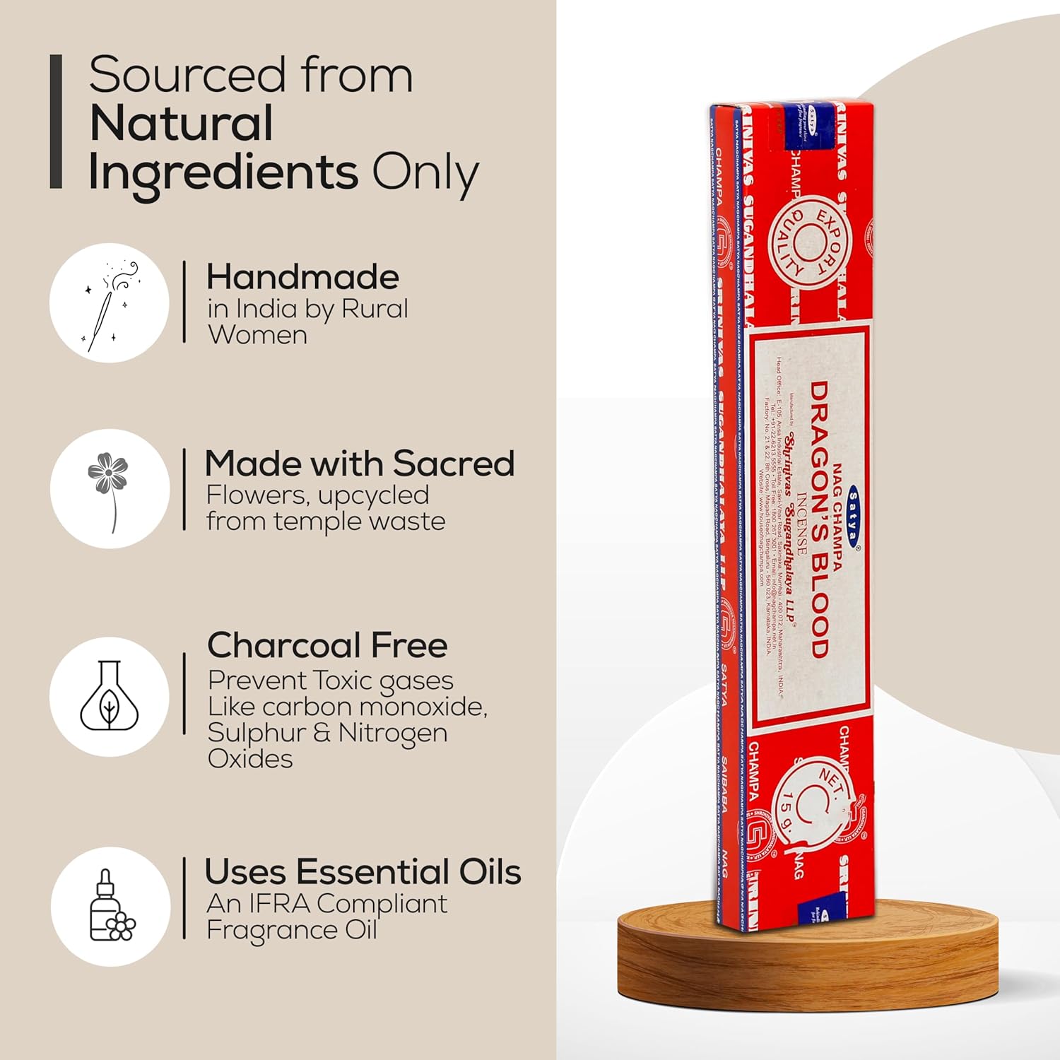 Raajsee Satya Nag Champa Incense Sticks 15g x 3 Pack with Holder