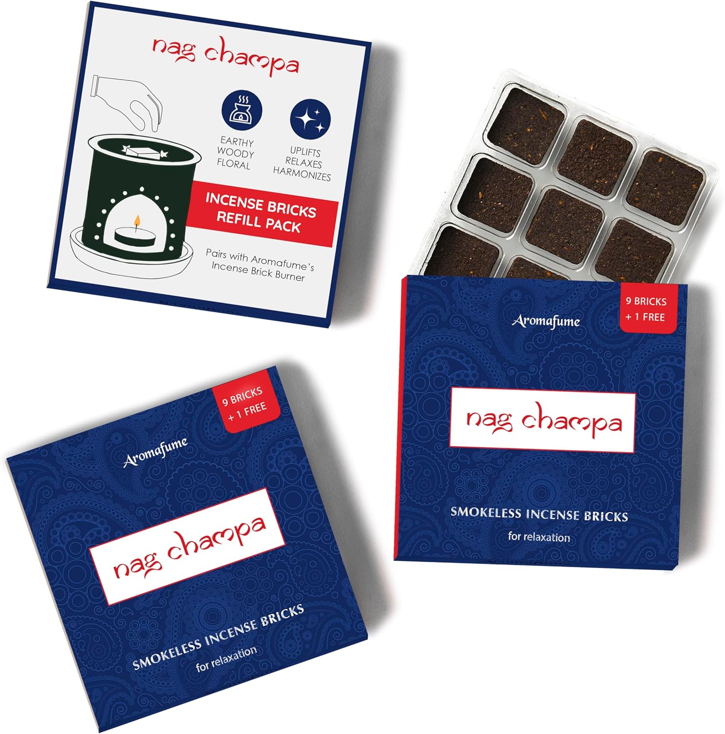 Aromafume Nag Champa Incense Bricks Refill Pack 3 x 9 Bricks
