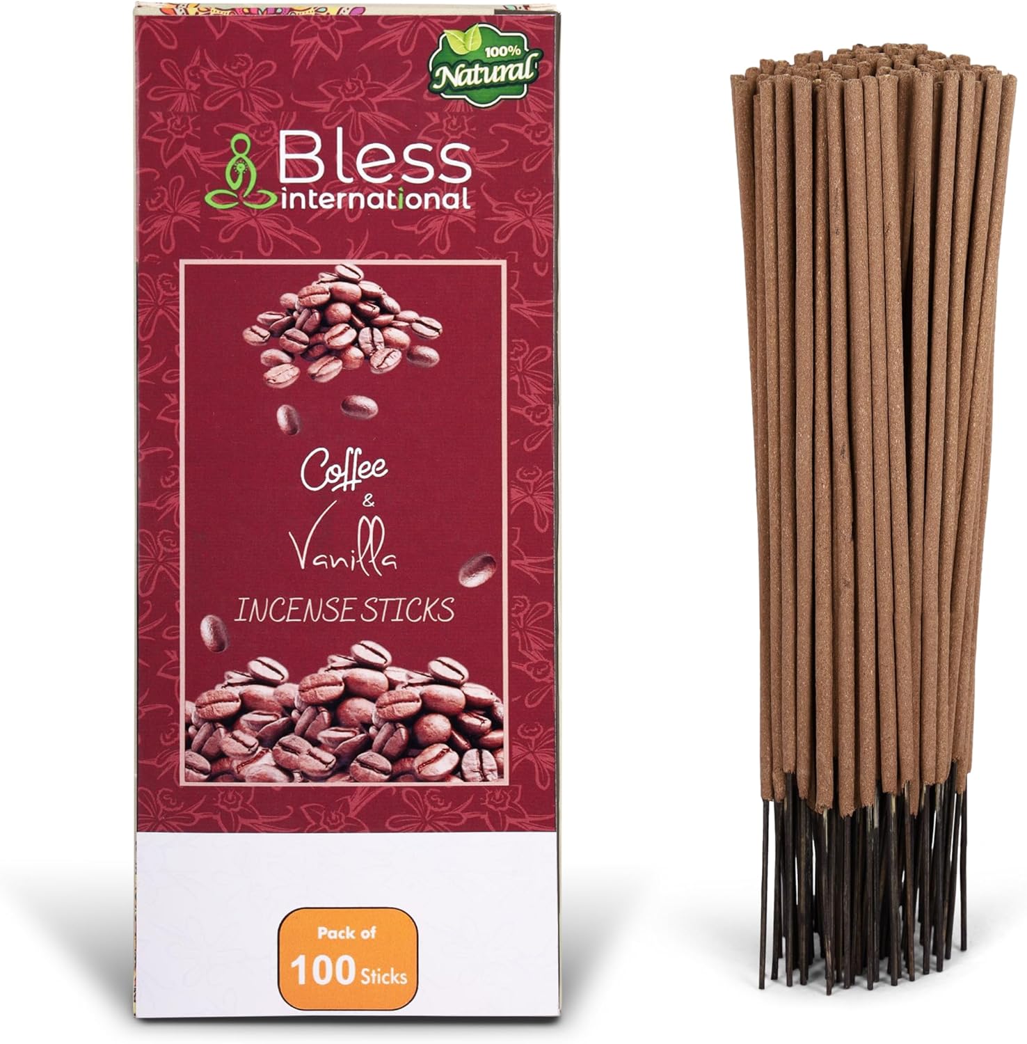 Bless International Coffee Vanilla Natural Incense Sticks 100 Sticks 150GM