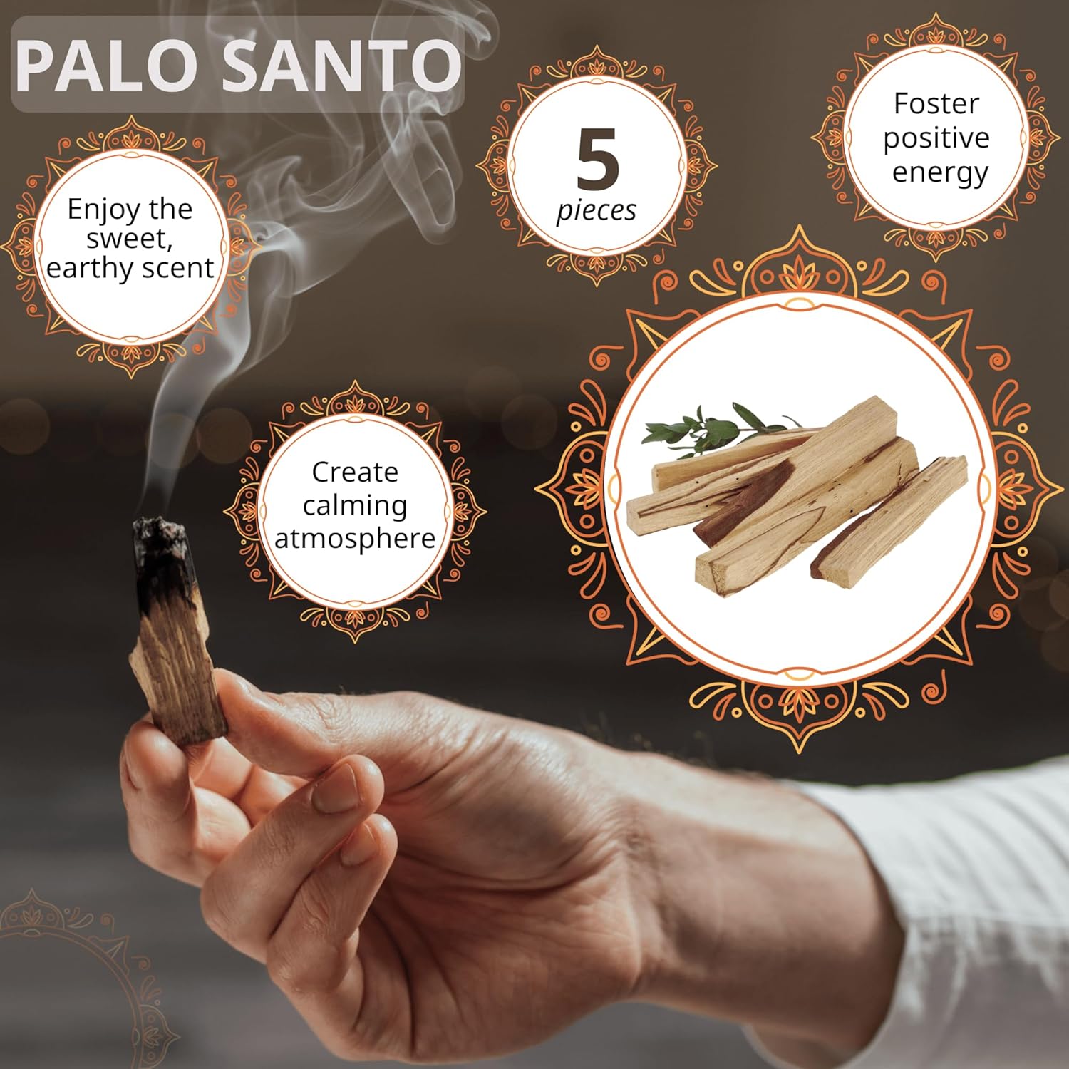 Danilovo Smudging Kit with 5 Palo Santo Sticks 1 White Sage Stick 50 Chakra Beeswax Candles and Ceramic Holder