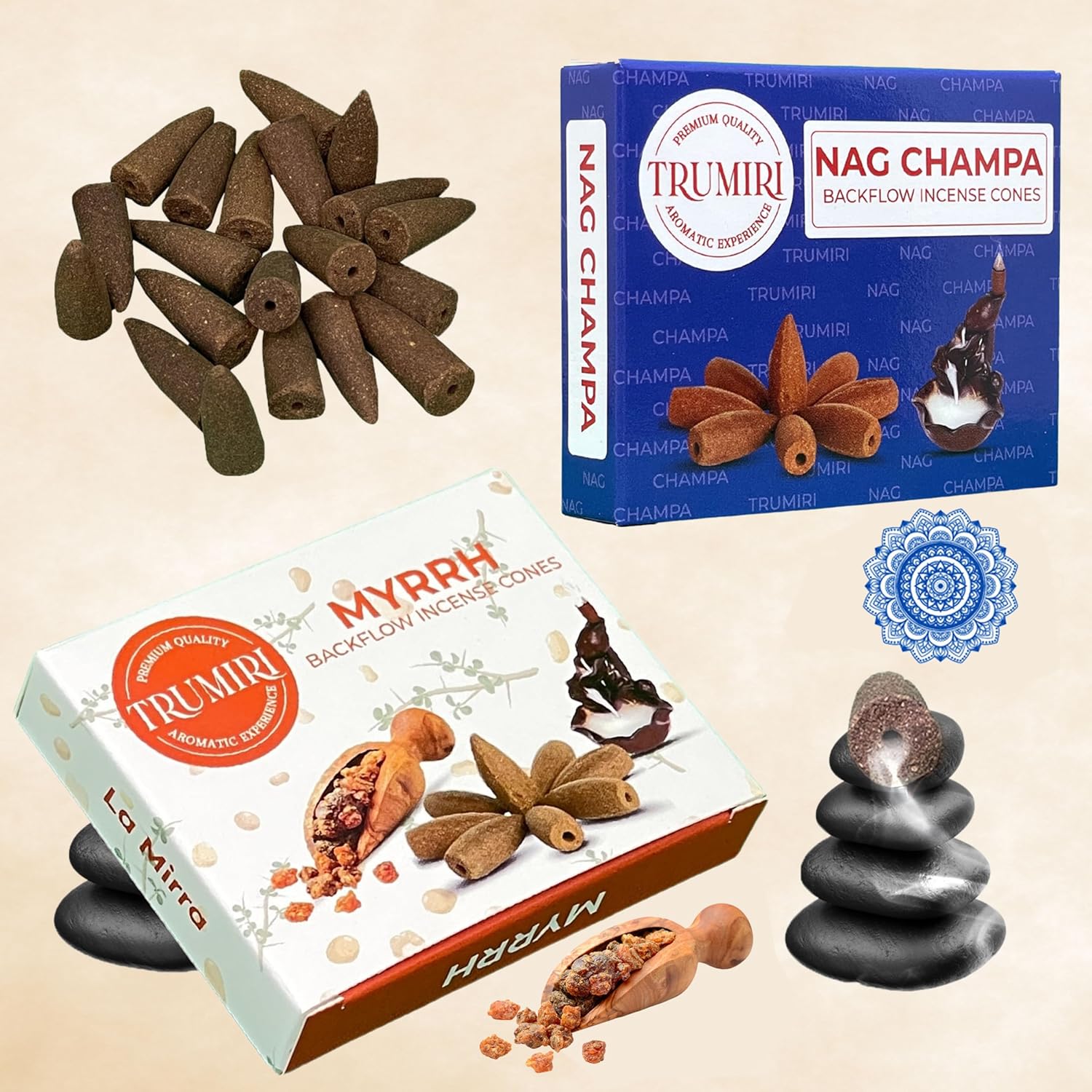 TRUMIRI Backflow Incense Cones - 20-Pack Waterfall Blend