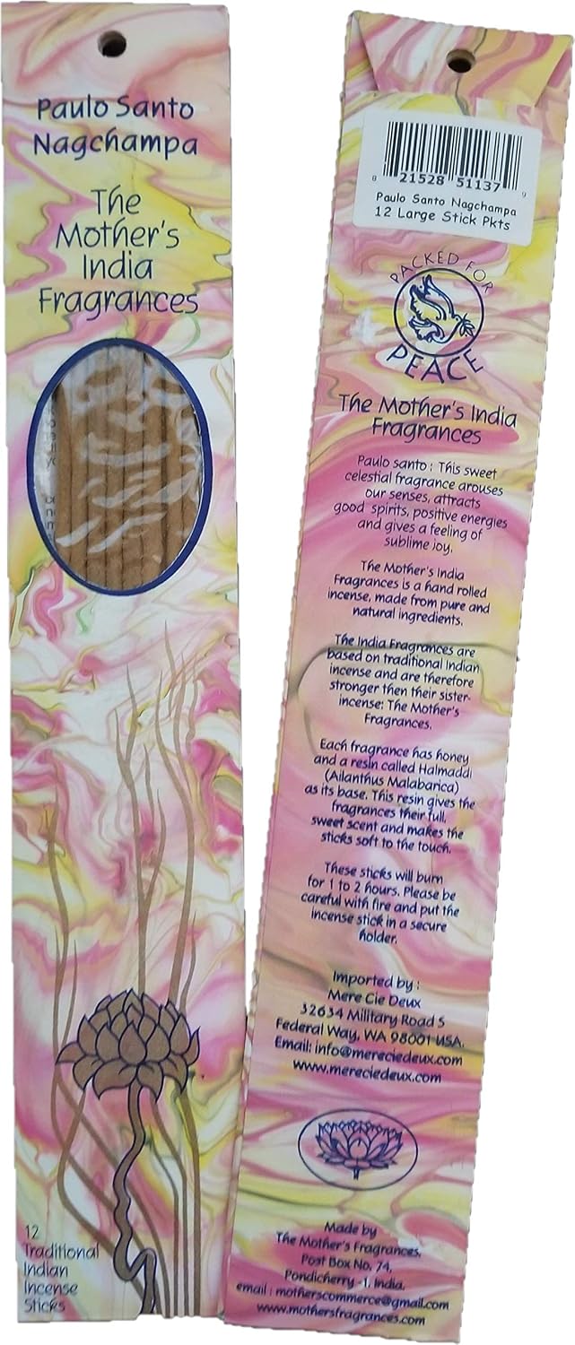Mothers India Fragrances Incense Palo Santo Nagchampa 12 Sticks