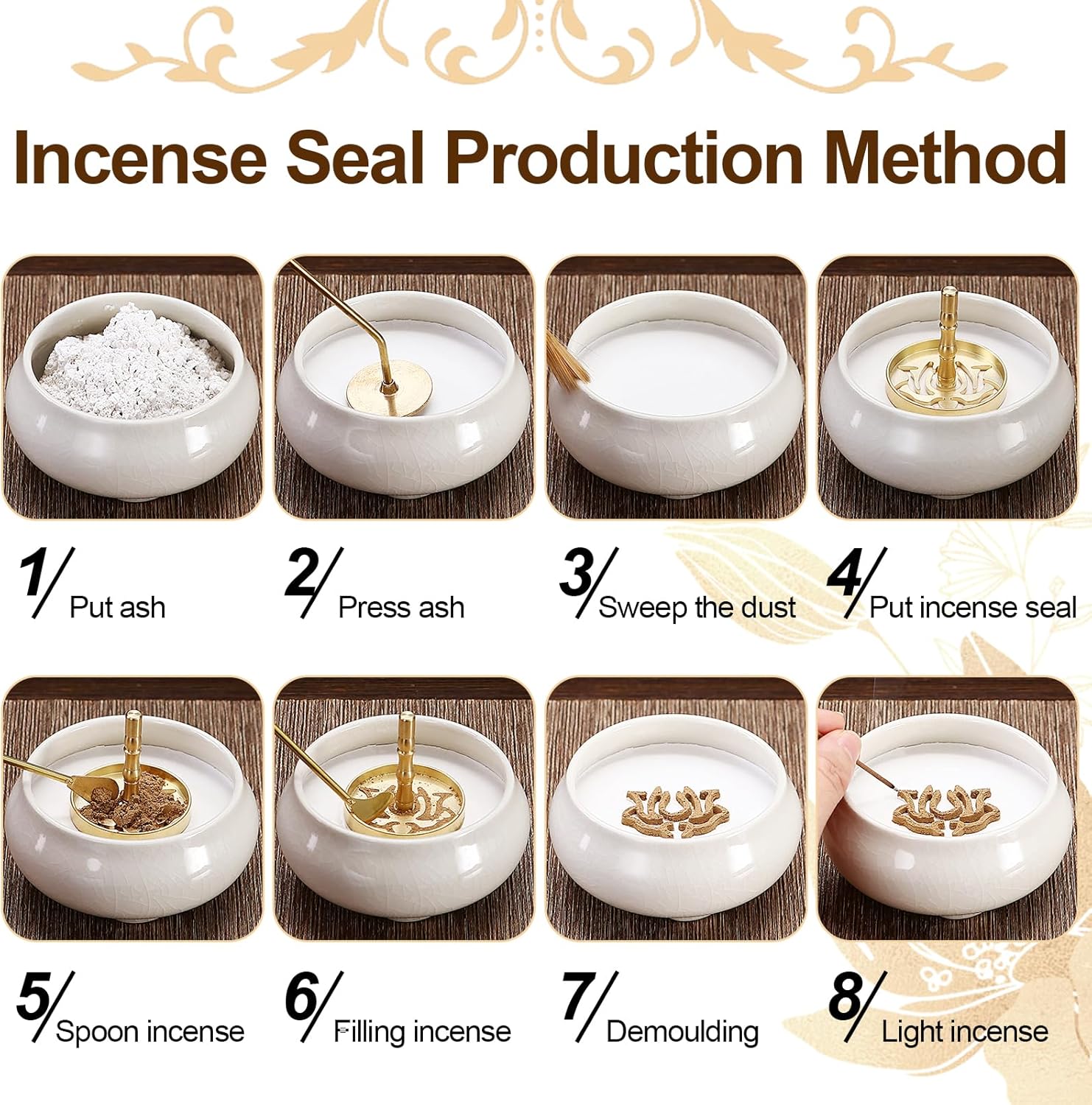 Relchane Brass Powder Incense Burner Kit 10 Pcs