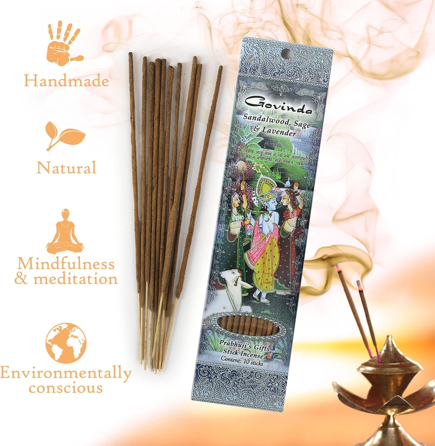 Prabhujis Gifts Spiritual Incense Sticks - Sandalwood Sage Lavender - 3 Packs