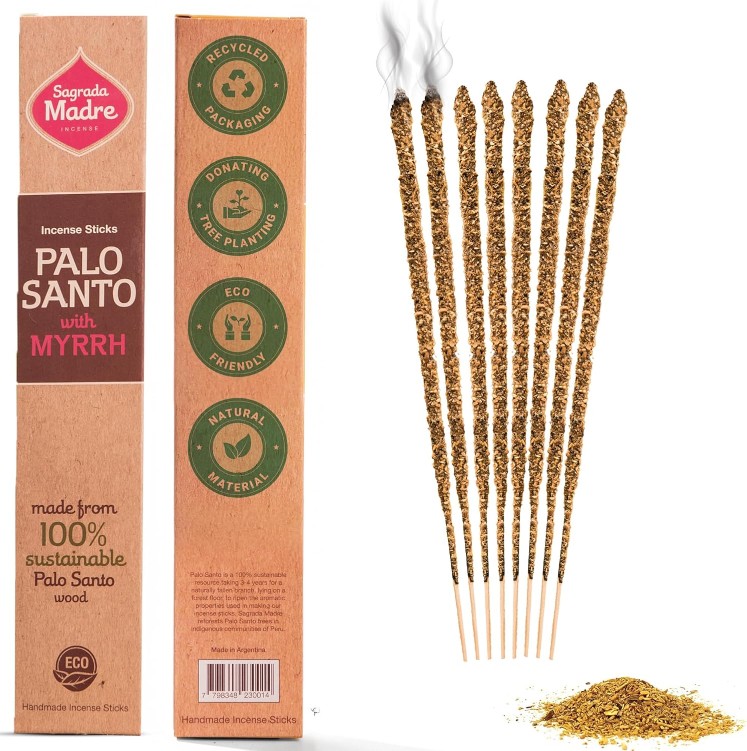 8pcs Wildly Harvested Thick Palo Santo Incense Sticks with Myrrh 9 Long - Eco Friendly Non-Toxic