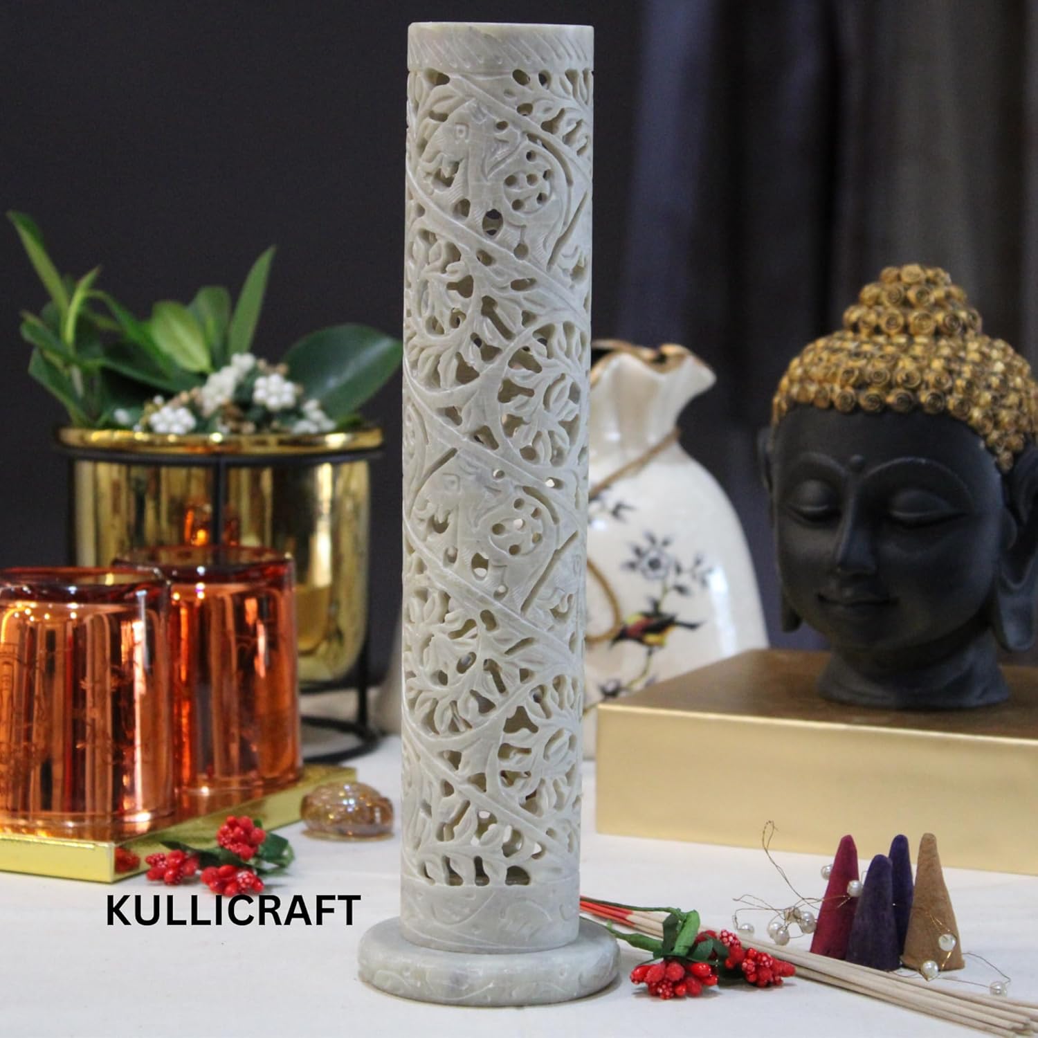 Carry Me Marble Soapstone Incense Stick Holder - Handmade Elephant Decor