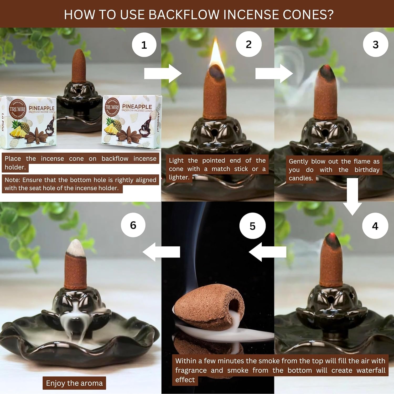 TRUMIRI Pineapple Backflow Incense Cones - 20 Pack Dual Set