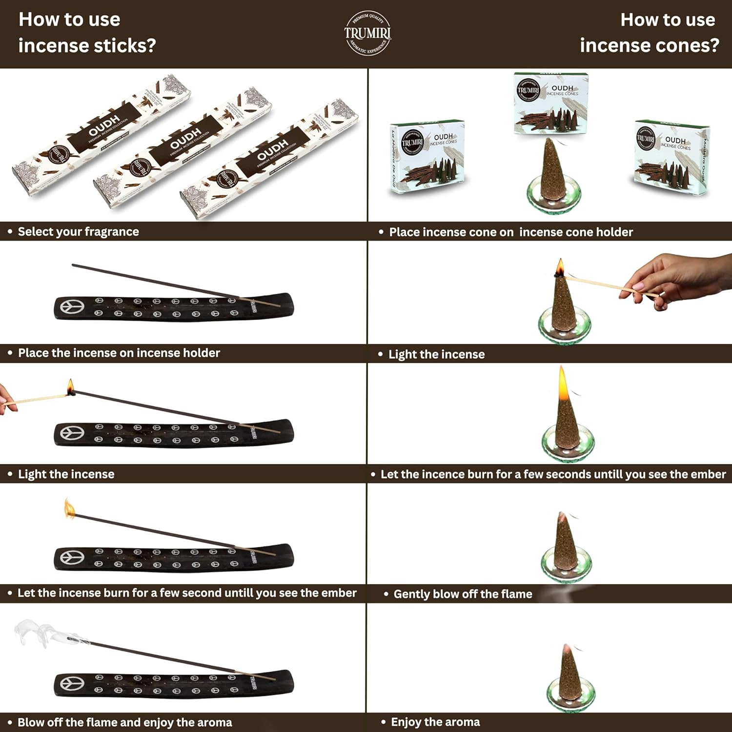 TRUMIRI Oud Incense Sticks Cones Combo Pack