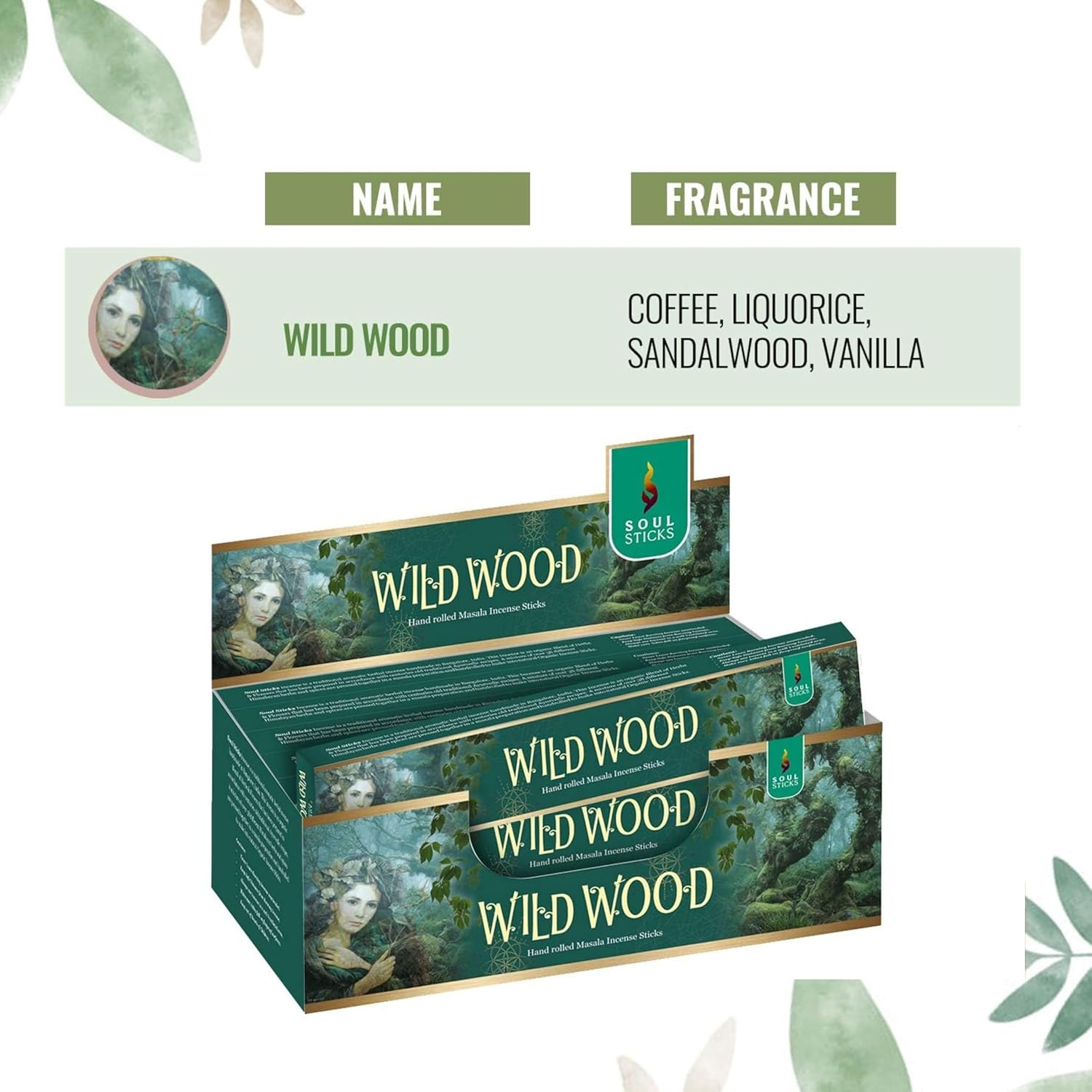 Soul Sticks Natural Incense Sticks Wild Wood 180 Gram Box
