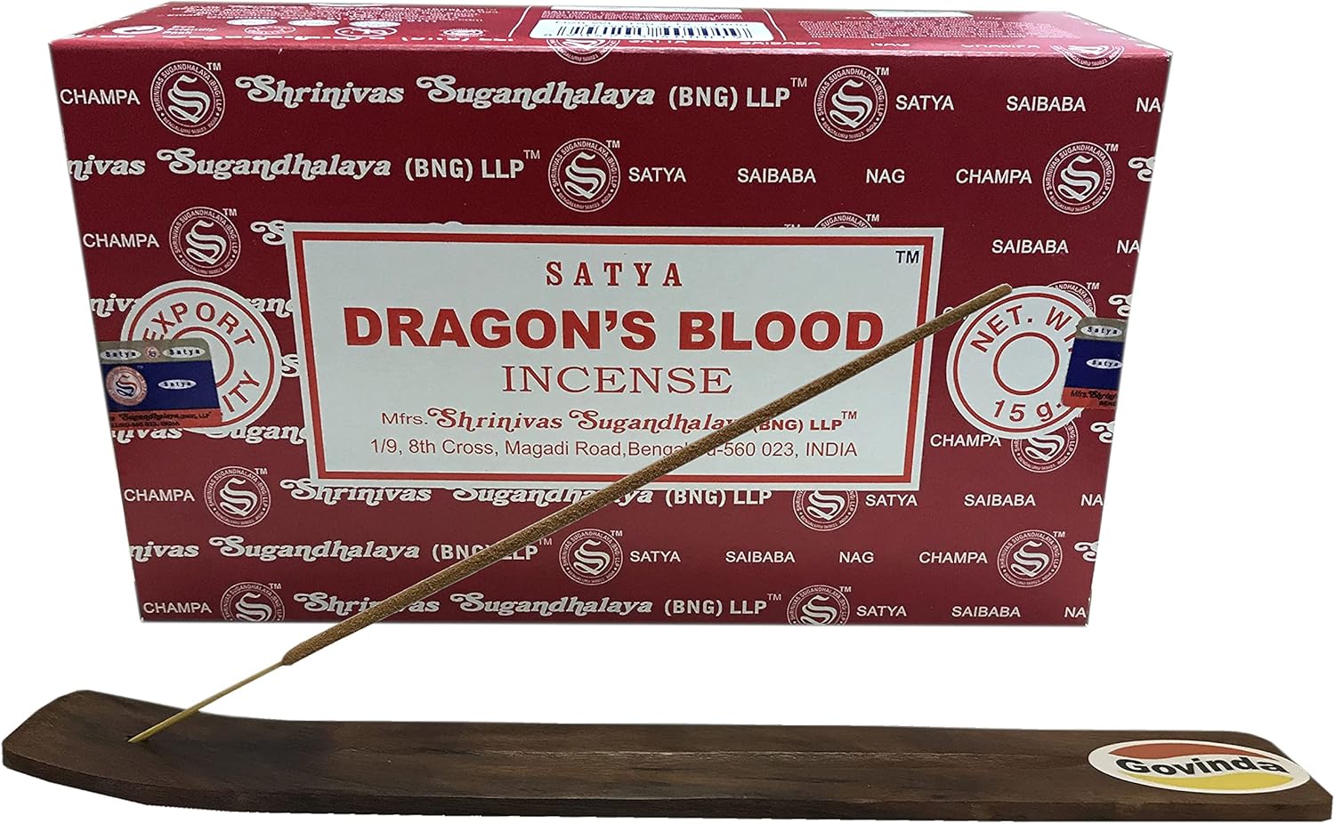 Govinda Incense Stick Holder Bundle with Dragon Blood Incense - 12 Boxes