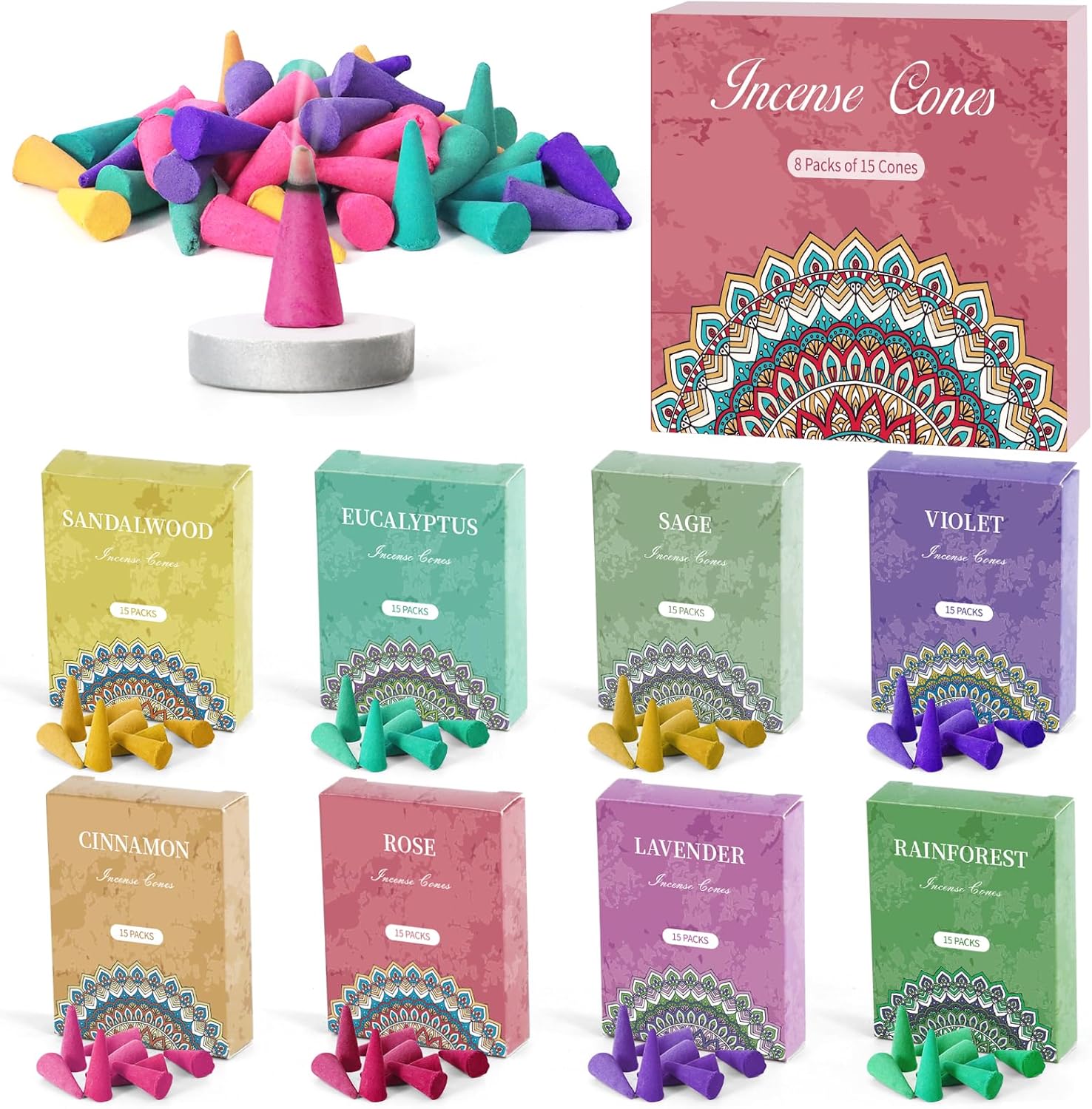 Strn Assorted Incense Cones Gift Set with Holders