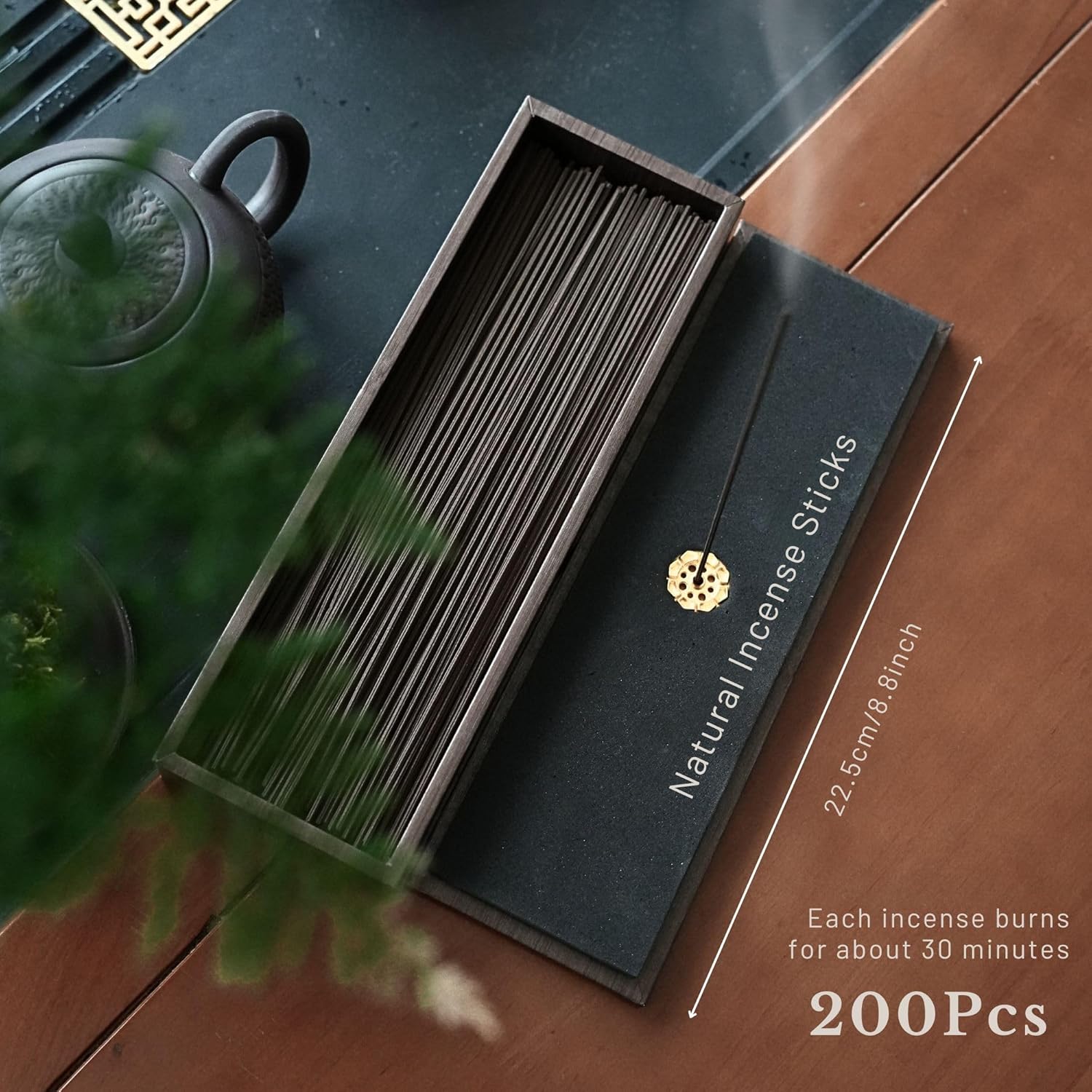 TUDMOEOL 200Pcs Natural Incense Sticks for 30 Mins with Lid Holder