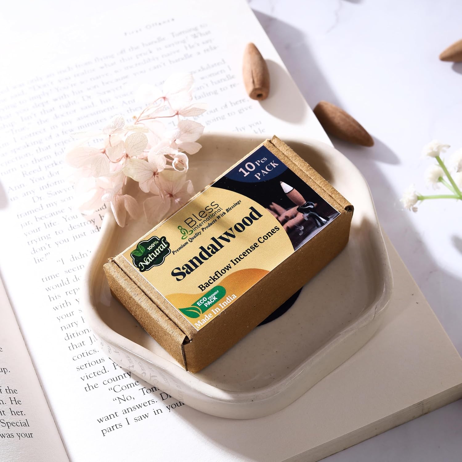 Bless International Natural Sandalwood Incense Cones 10 Count