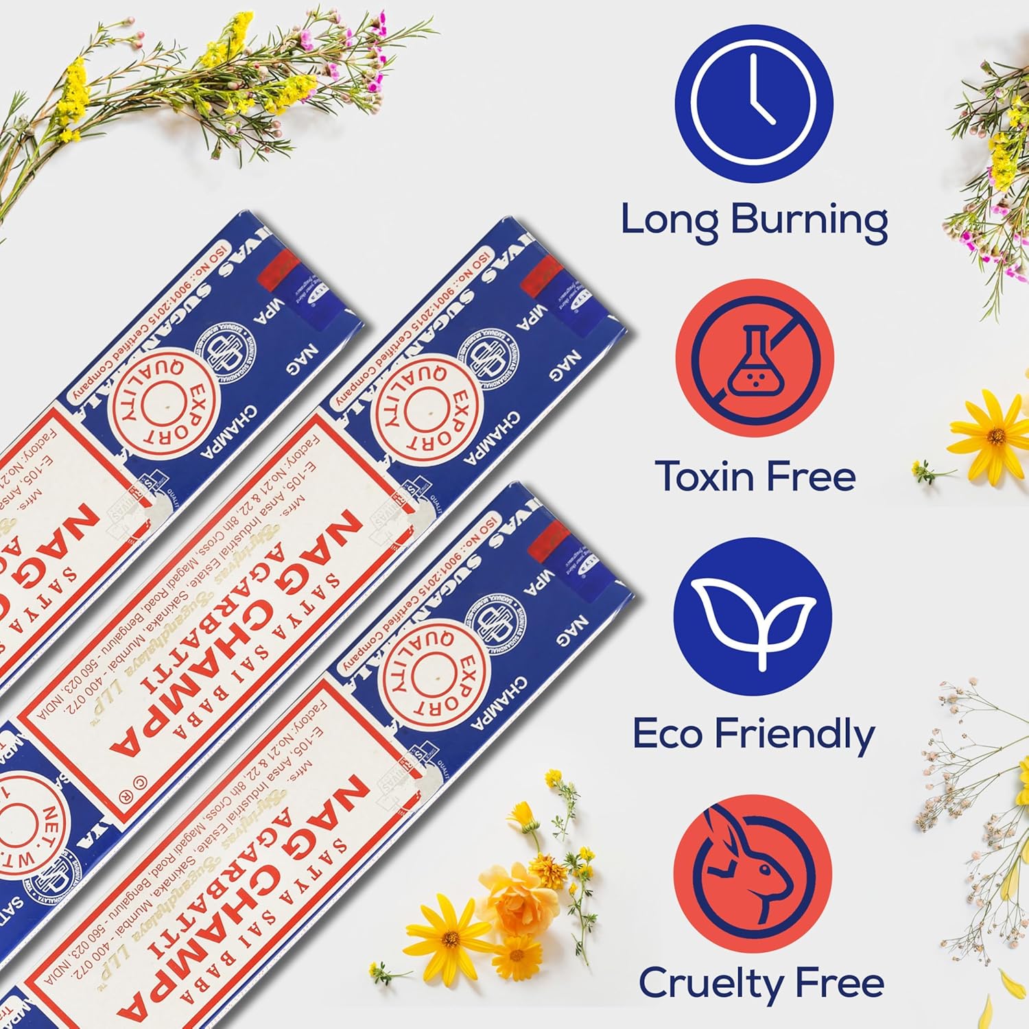 Satya Nag Champa Incense Sticks 45gm Pack with Raajsee Holder