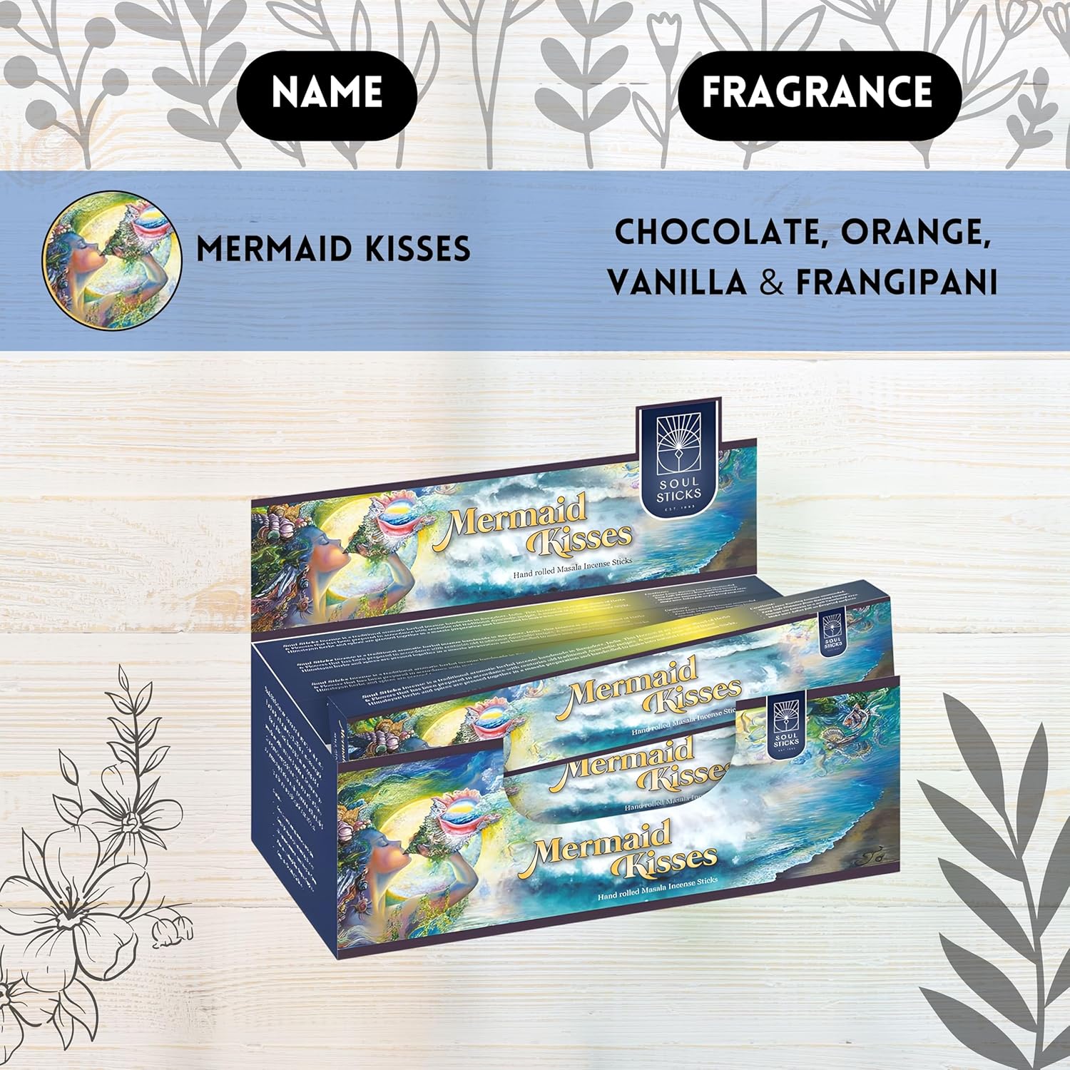 Soul Sticks Natural Incense Sticks 12 Pack Box Mermaid Kisses