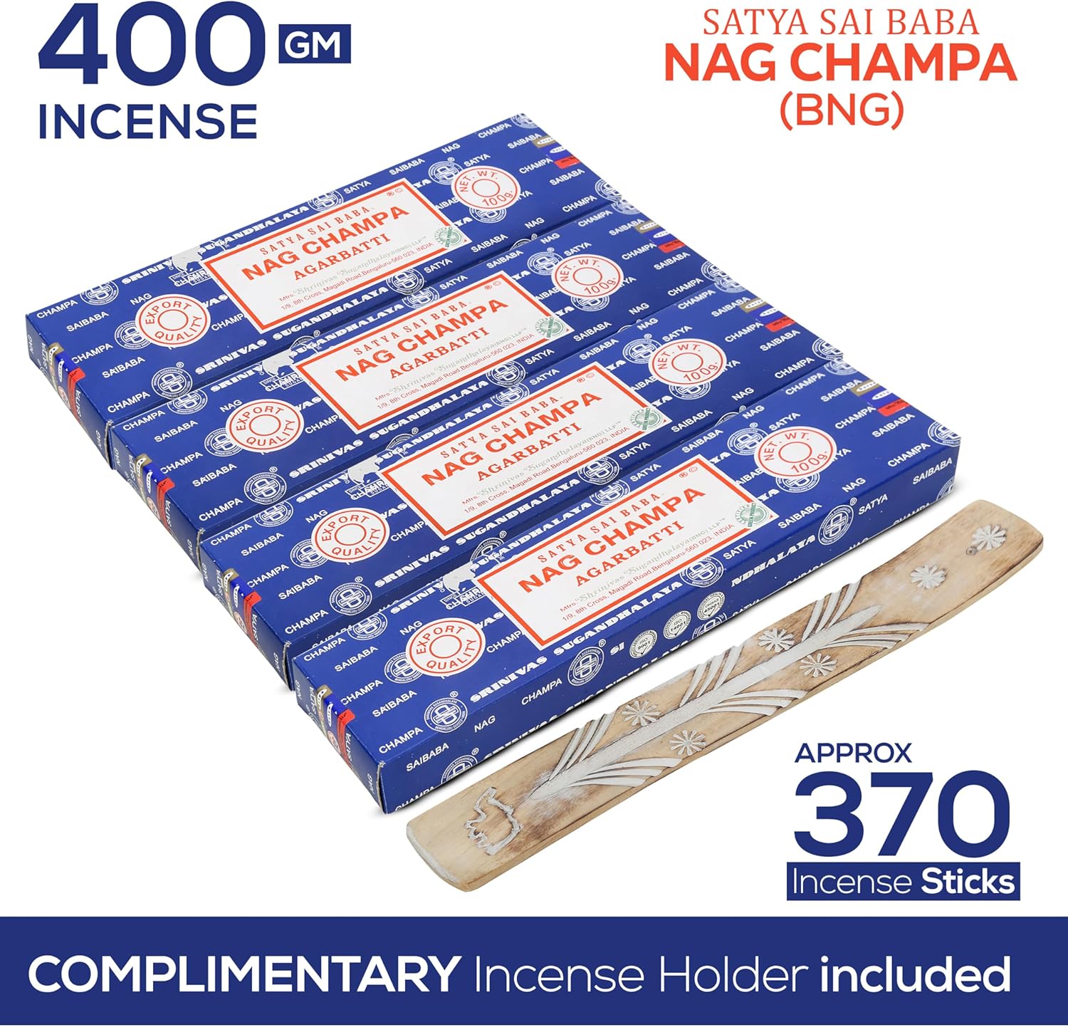 Satya Nagchampa Incense Sticks 4 Pack 400 GMS with Holder