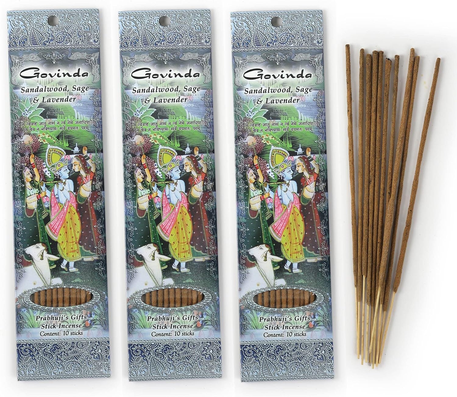 Prabhujis Gifts Spiritual Incense Sticks - Sandalwood Sage Lavender - 3 Packs