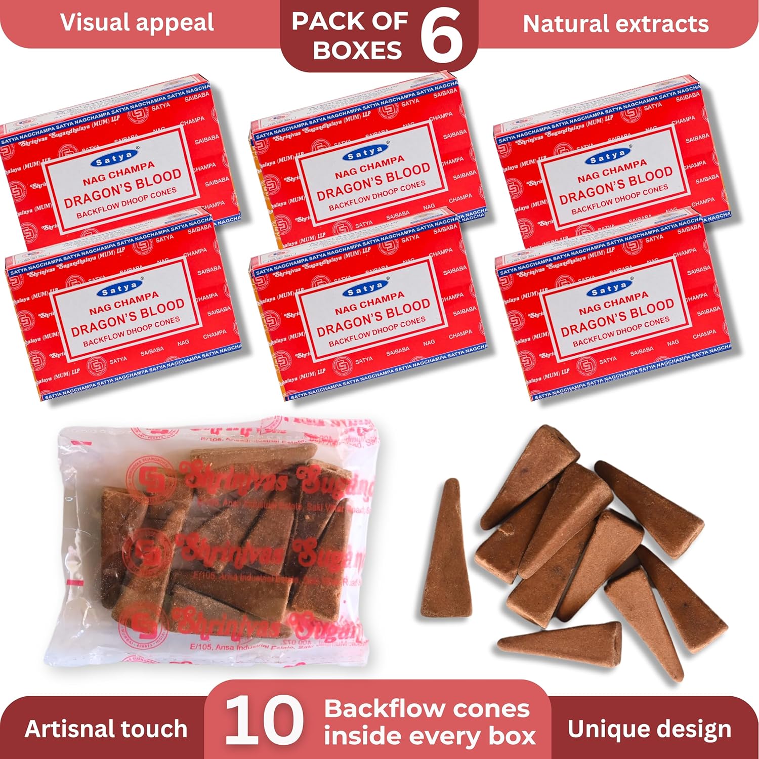 Dragons Blood Incense Cones for Waterfall Fountain - Pack of 6