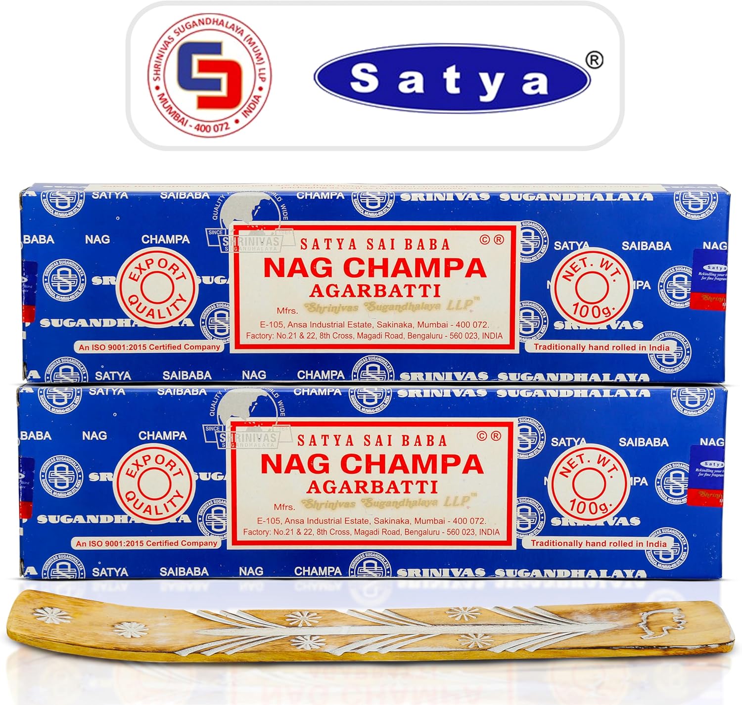 Satya Nag Champa Incense Sticks 2 Pack 200 GMS with Raajsee Holder
