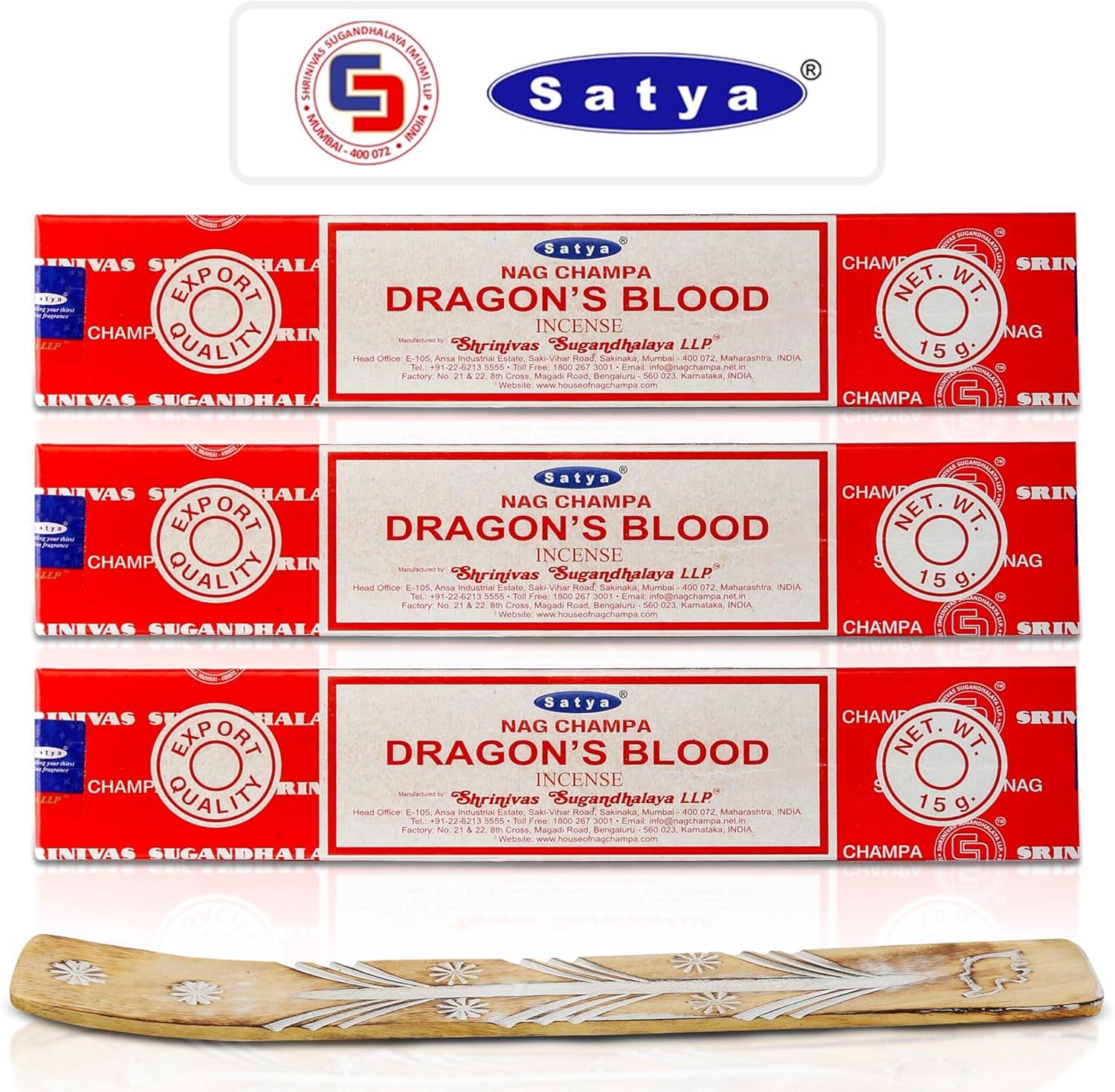 Raajsee Satya Nag Champa Incense Sticks 15g x 3 Pack with Holder
