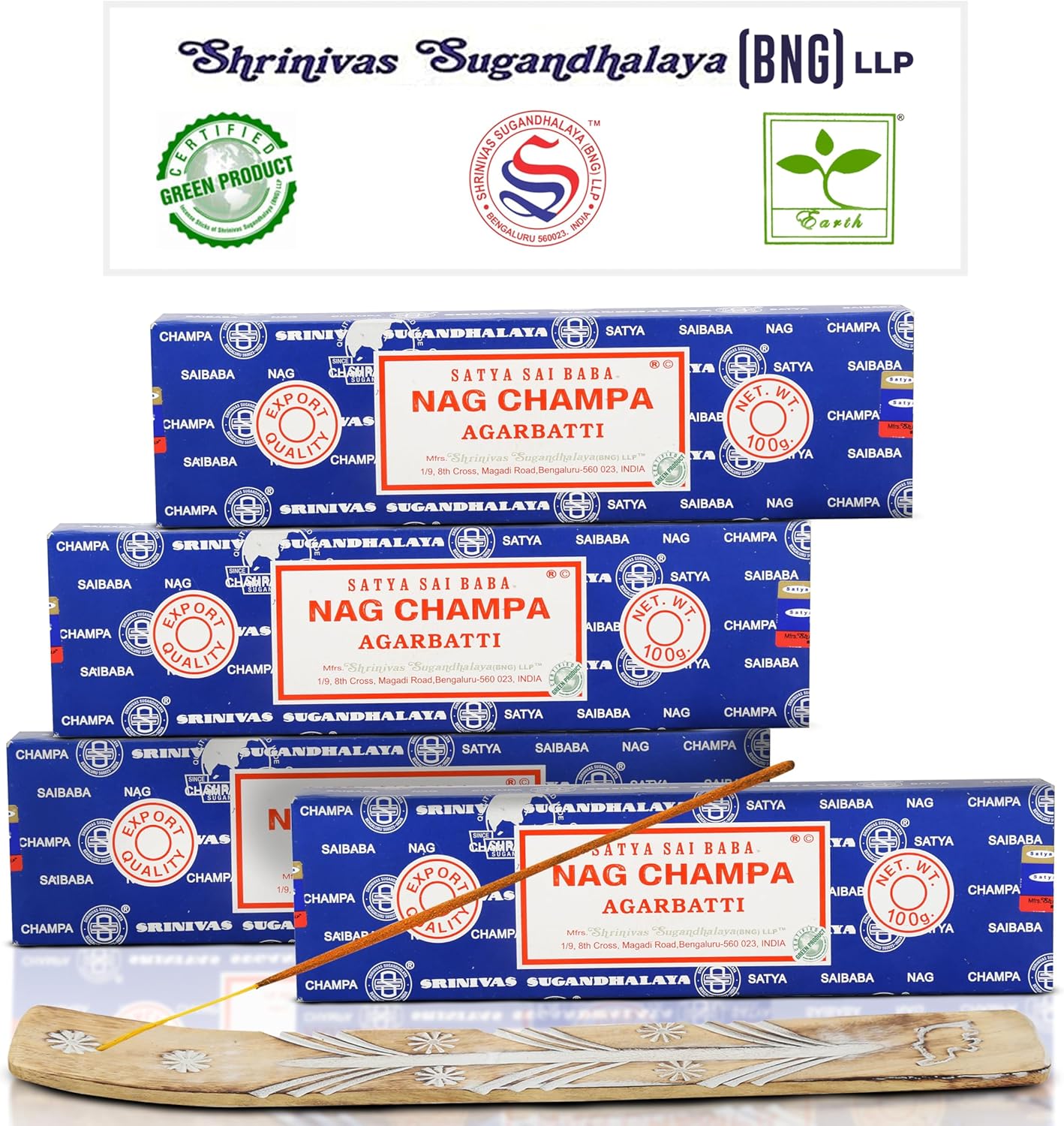 Satya Nagchampa Incense Sticks 4 Pack 400 GMS with Holder