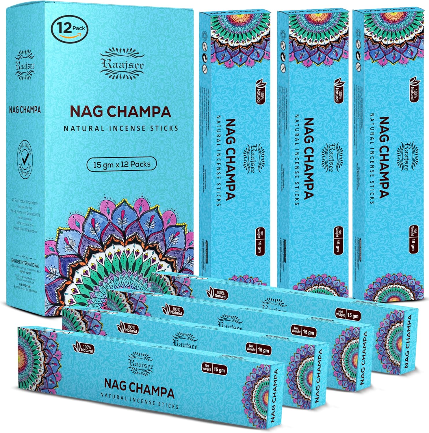 Raajsee Nag Champa Incense Sticks 180gm Pack of 12