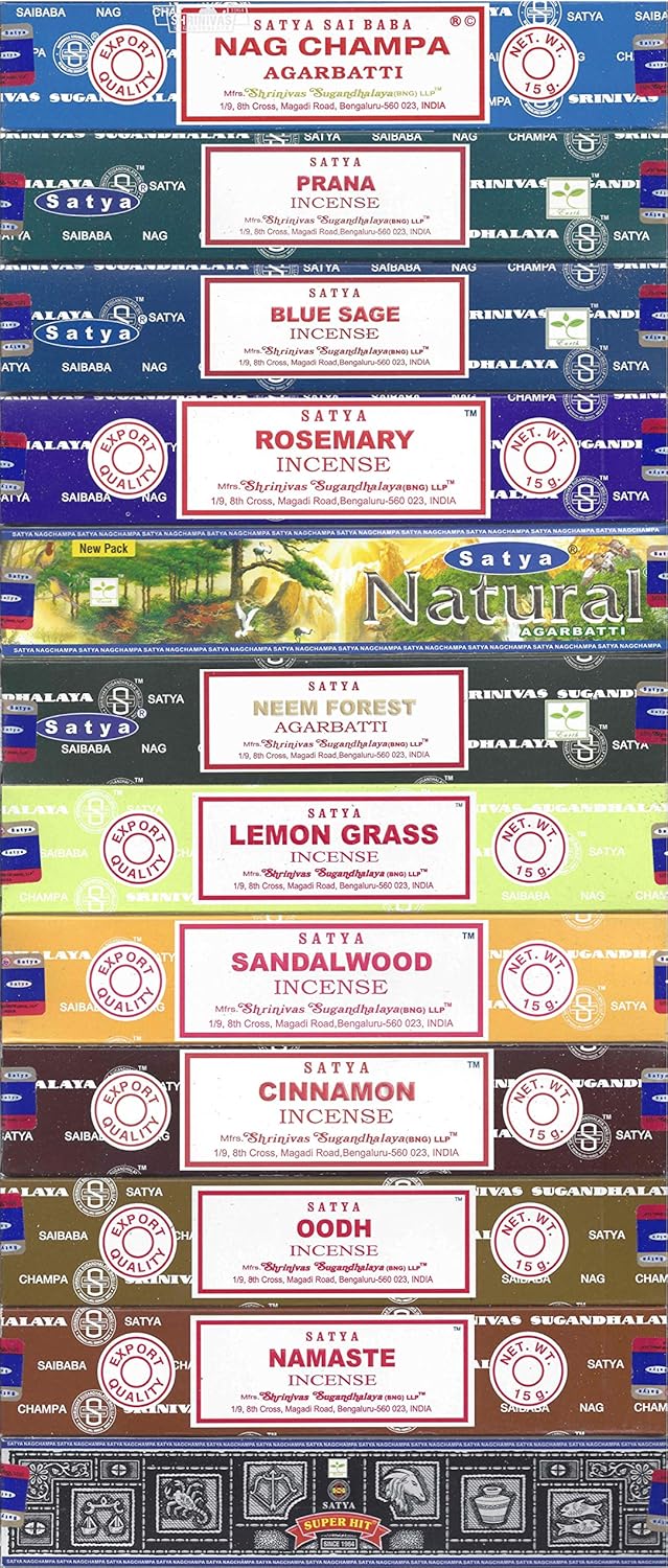 Satya Bangalore Incense Set of 12 Natural Scents