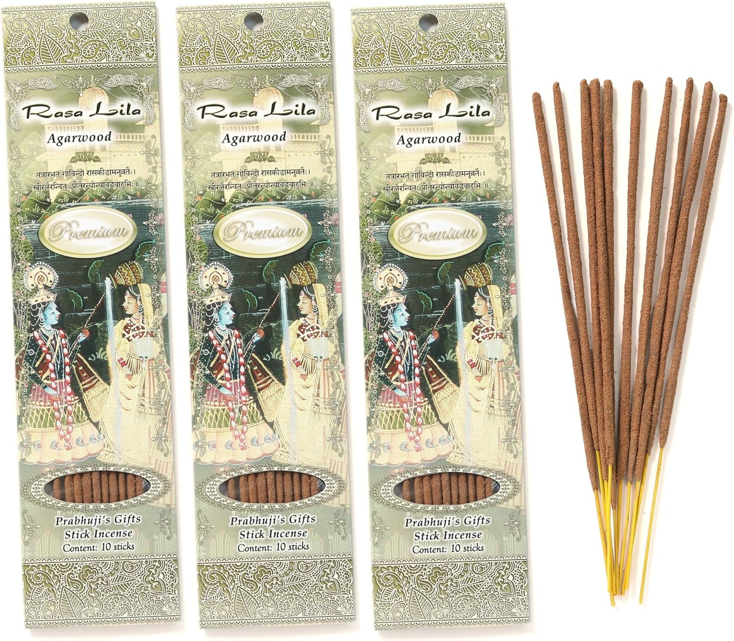 Prabhujis Gifts Rasa Lila Incense Sticks - Agarwood 3 Packs of 10