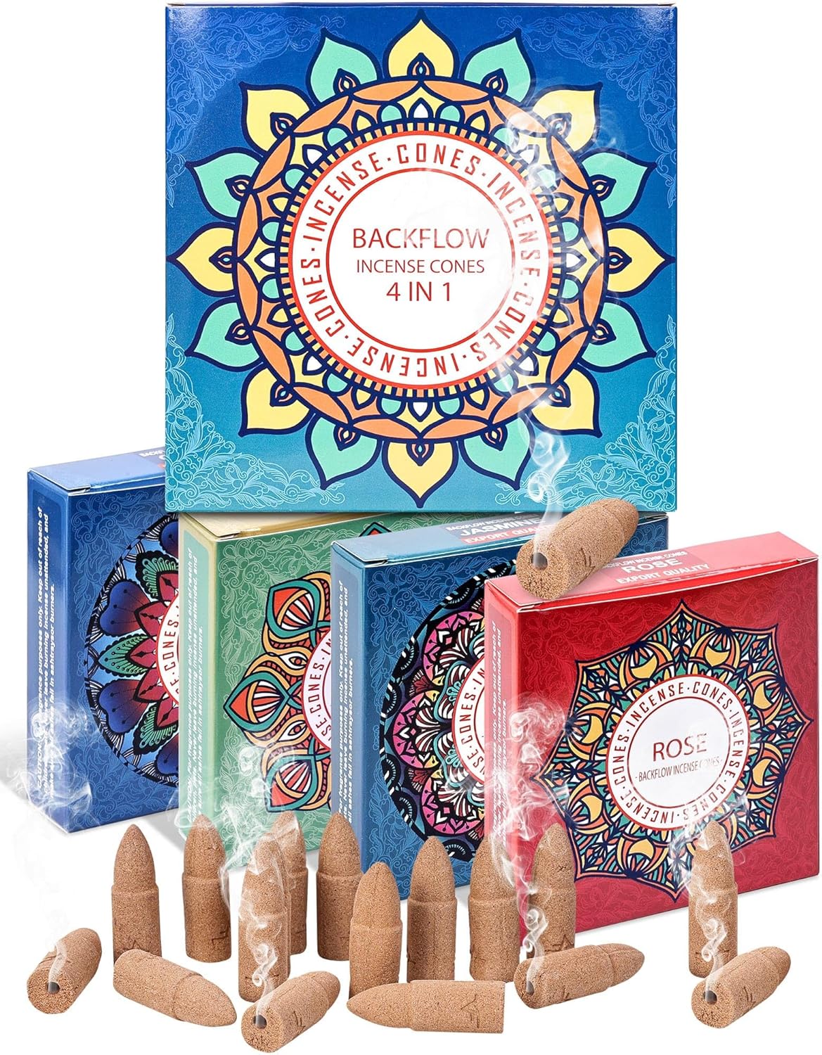Backflow Incense Cones Gift Set Rose Jasmine Ocean Lavender