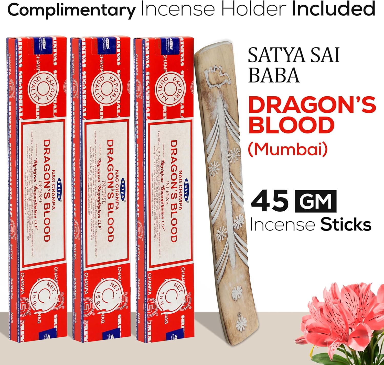 Raajsee Satya Nag Champa Incense Sticks 15g x 3 Pack with Holder