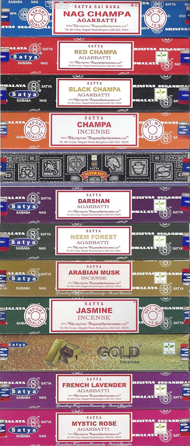 Satya Bangalore Set of 12 Incense Sticks Variety Pack