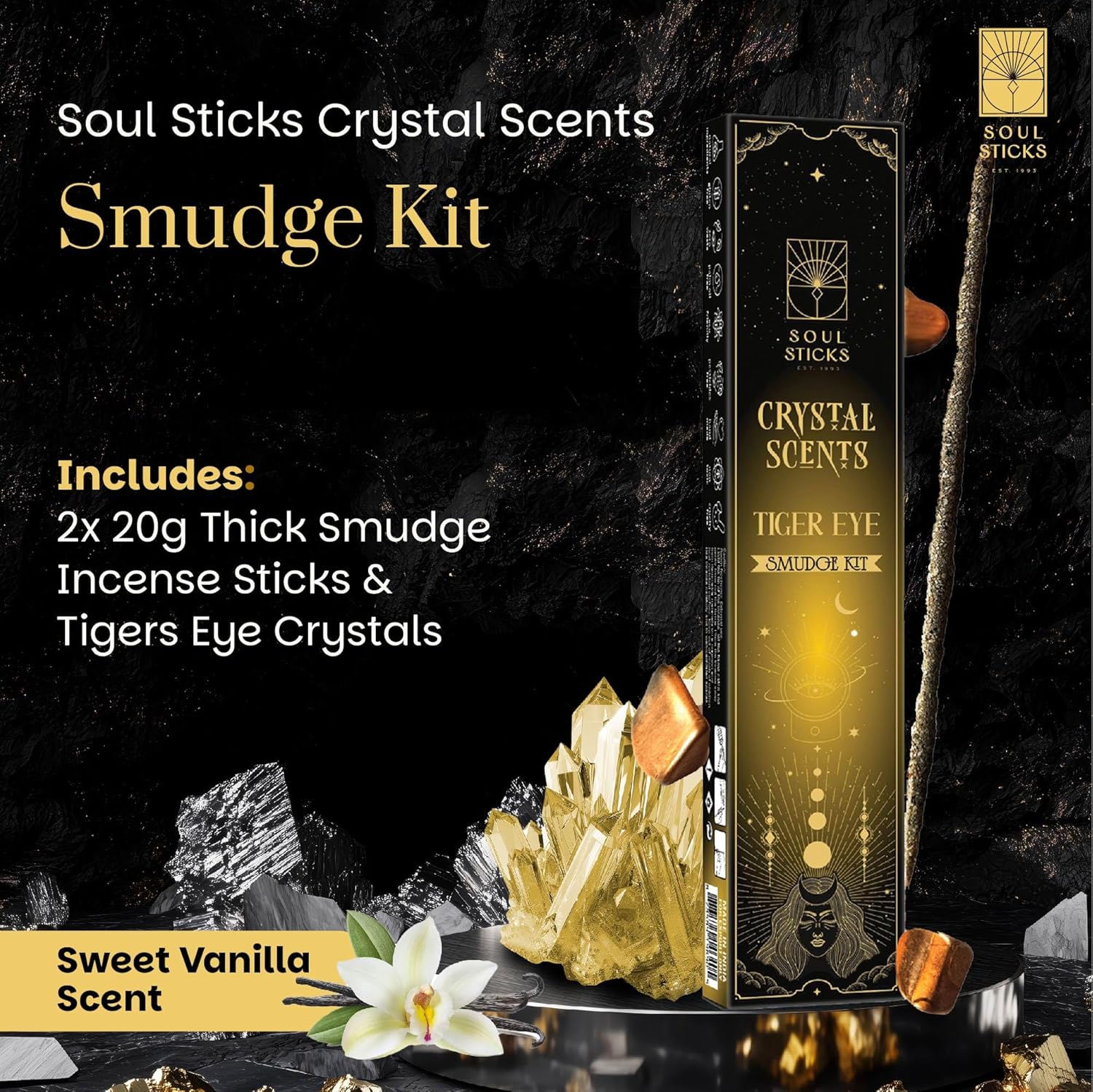 Soul Sticks Thick Vanilla Scented Incense Sticks with Healing Crystals