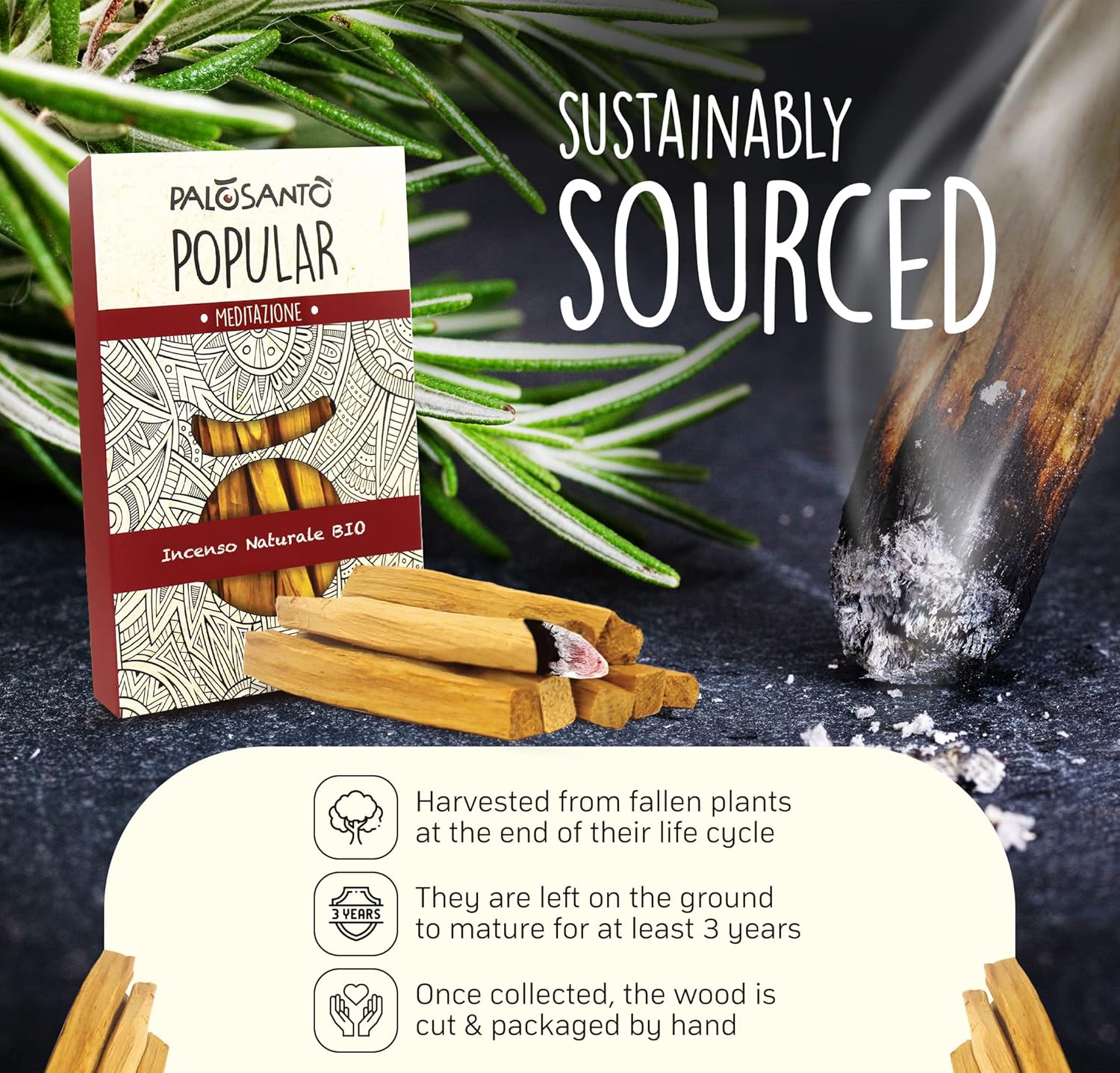 PALOSANTO - Organic Palo Santo Incense Sticks for Meditation and Stress Relief