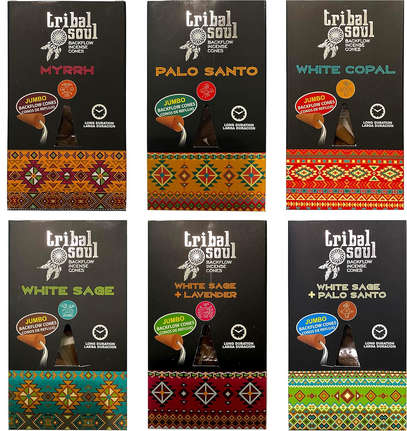 Tribal Soul Back Flow Incense Cones - 60 Cones with 6 Scents Sampler