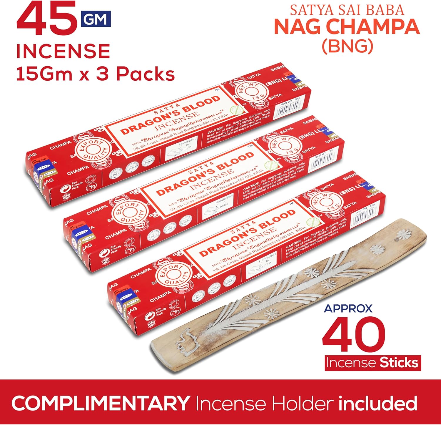 Satya Nagchampa Dragon Blood Incense Sticks 45 GMS with Raajsee Holder