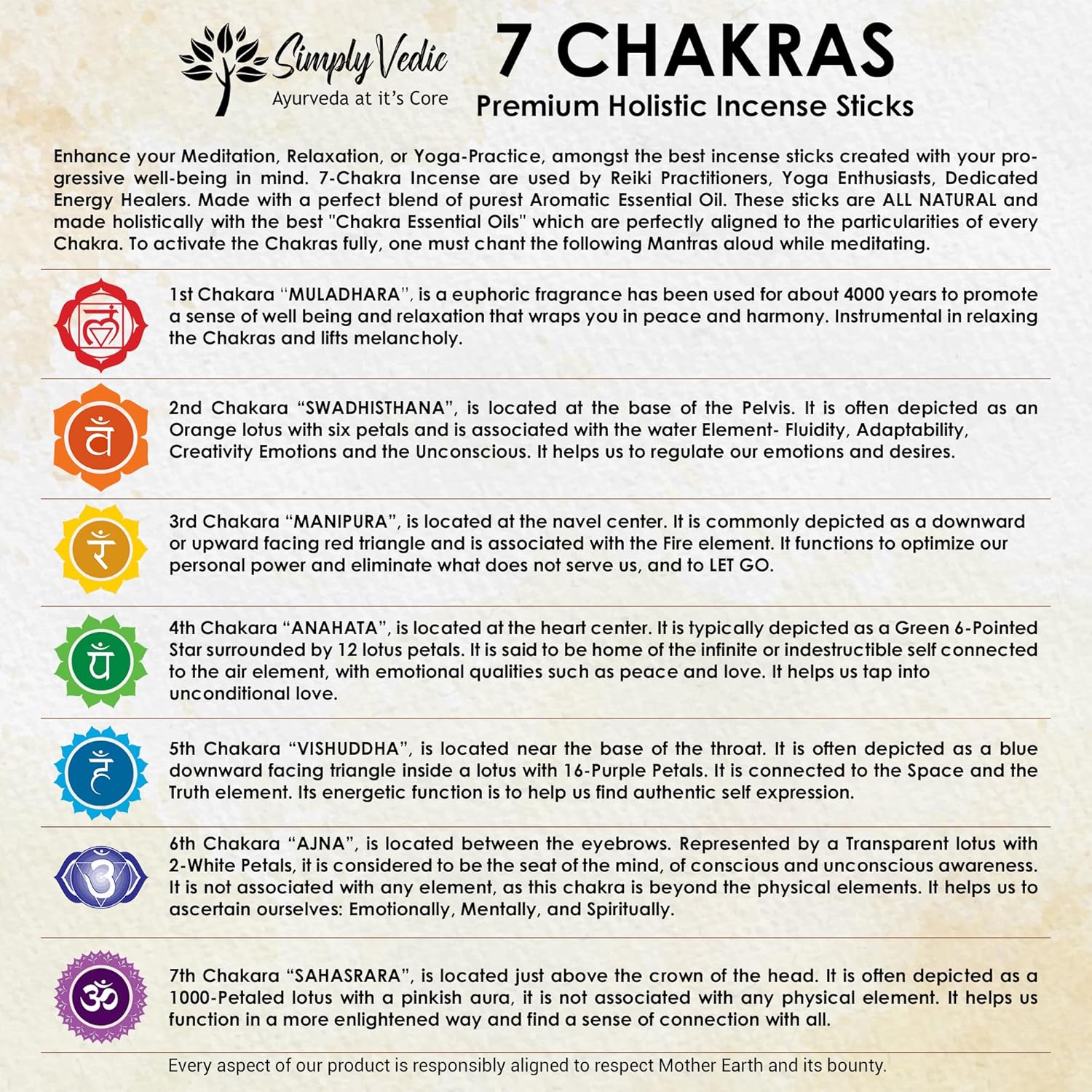 Simply Vedic 7 Chakra Incense Sticks Set
